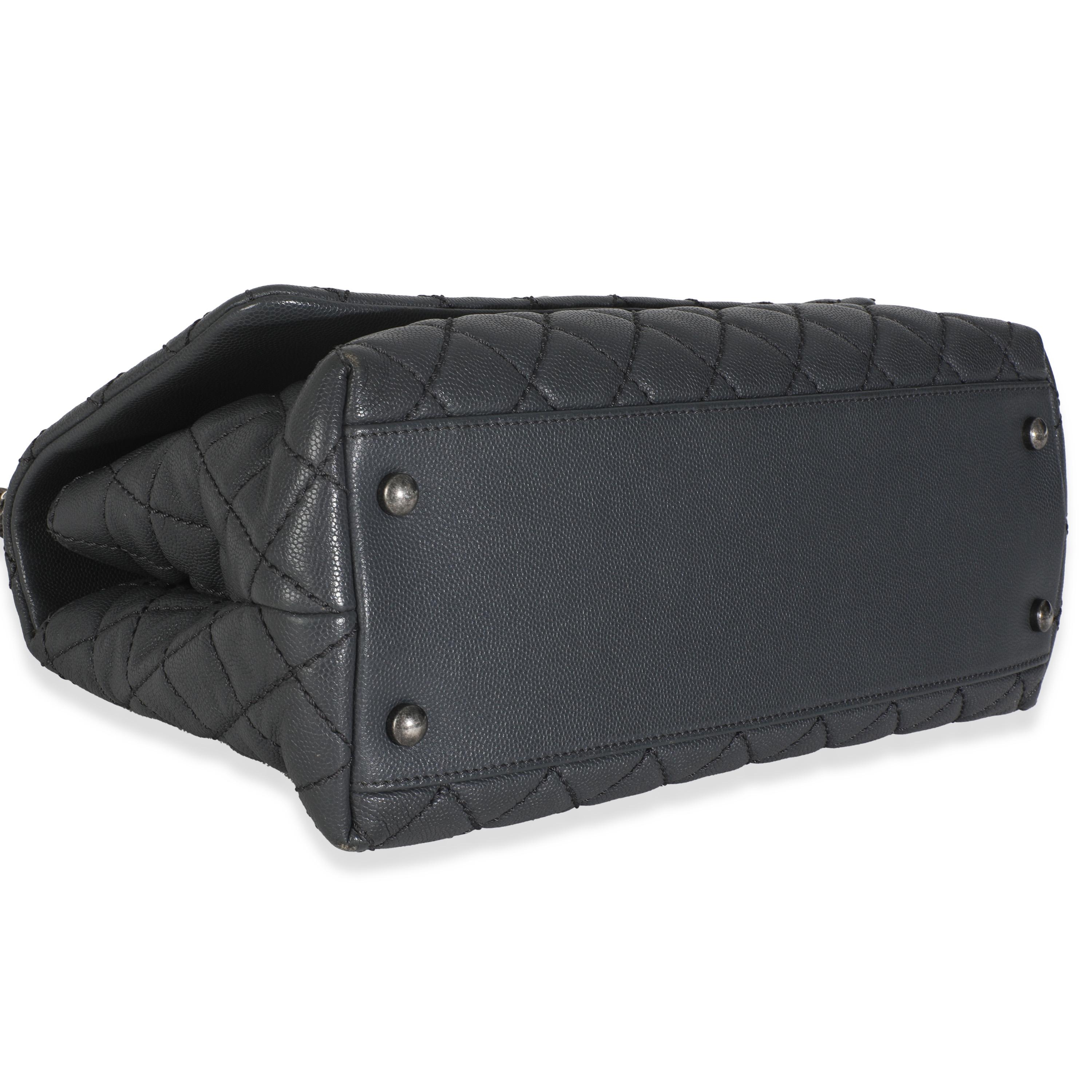 Chanel Grau gesteppt Kaviar Coco Top Handle Handtasche für Damen oder Herren im Angebot