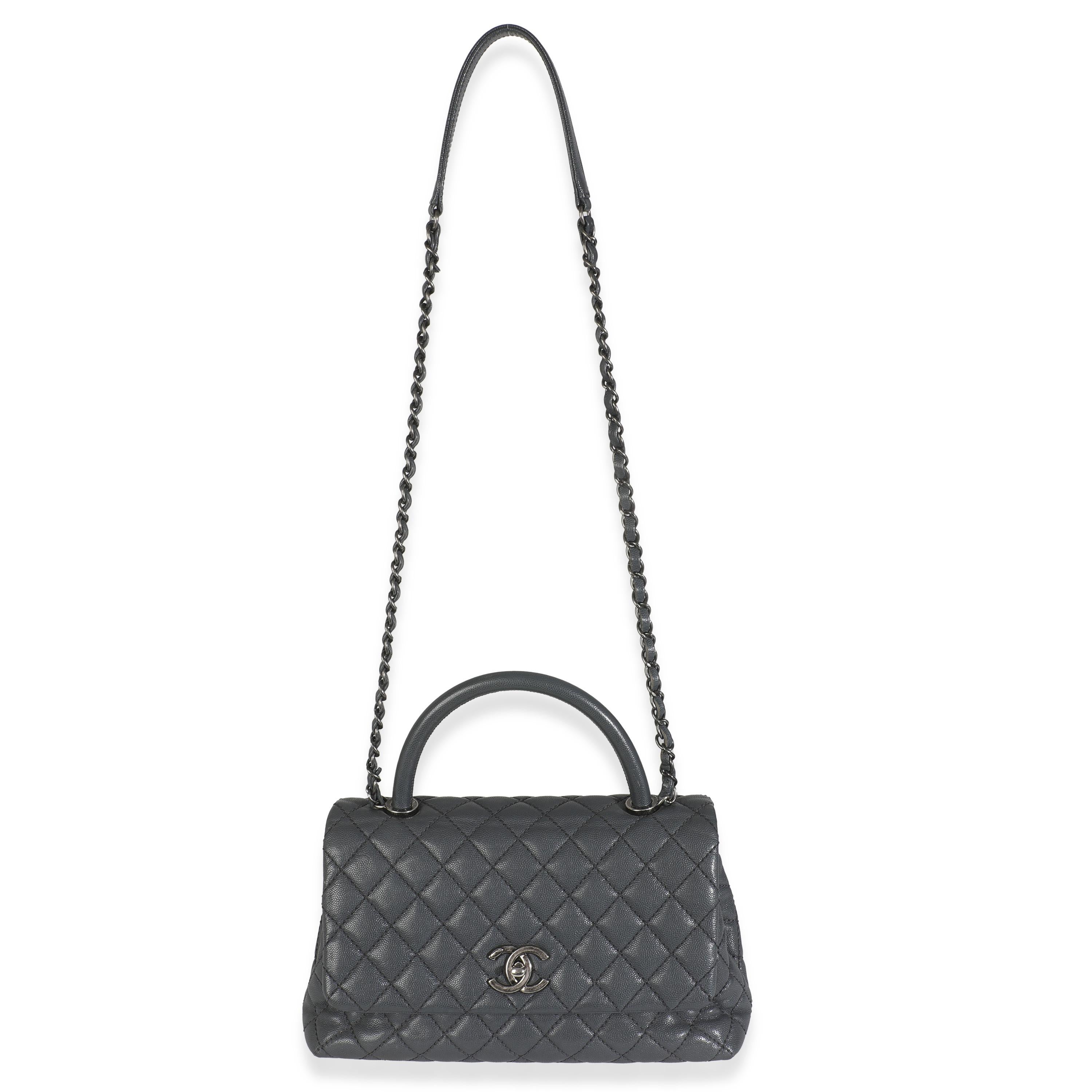 Chanel Grau gesteppt Kaviar Coco Top Handle Handtasche im Angebot 1