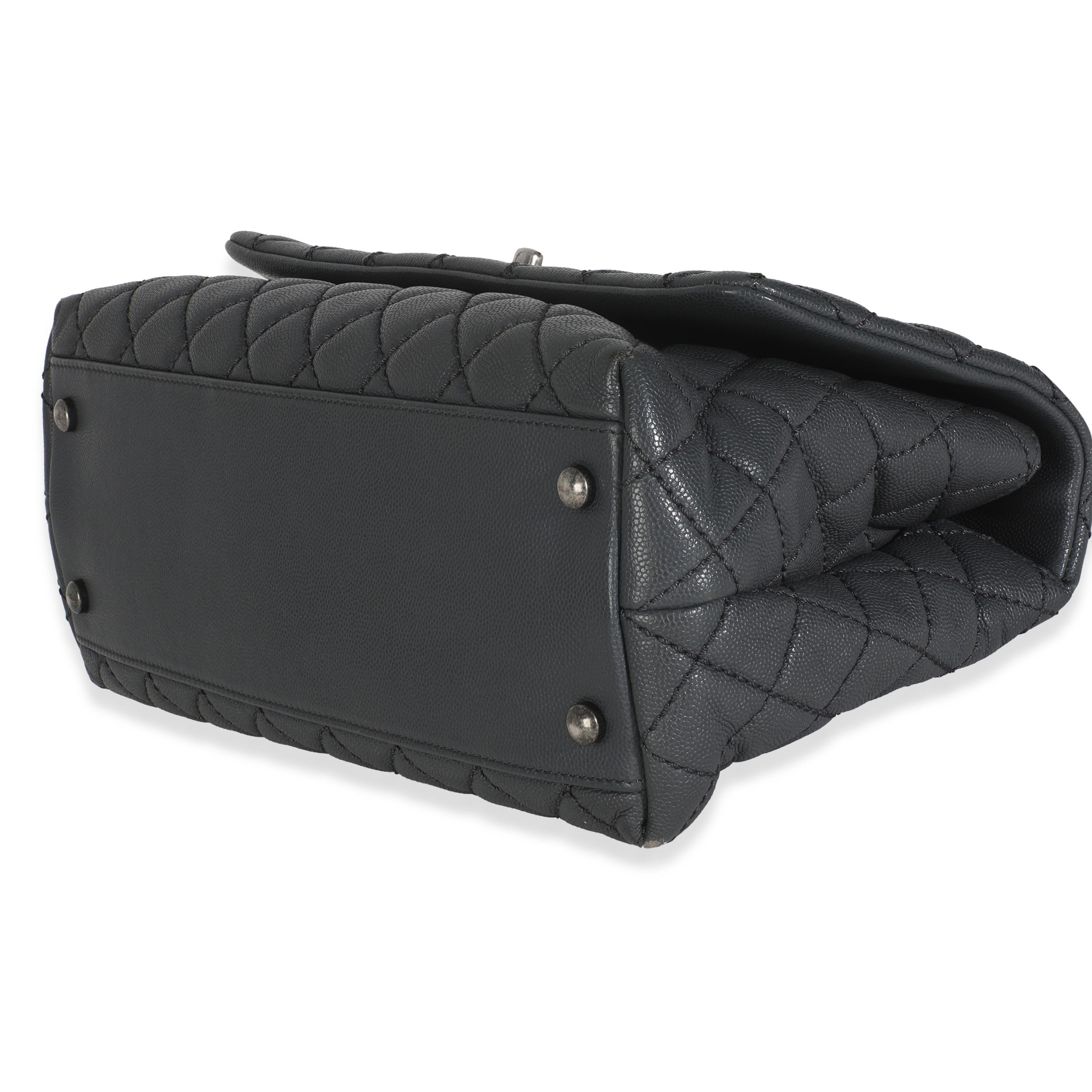 Chanel Grau gesteppt Kaviar Coco Top Handle Handtasche im Angebot 2