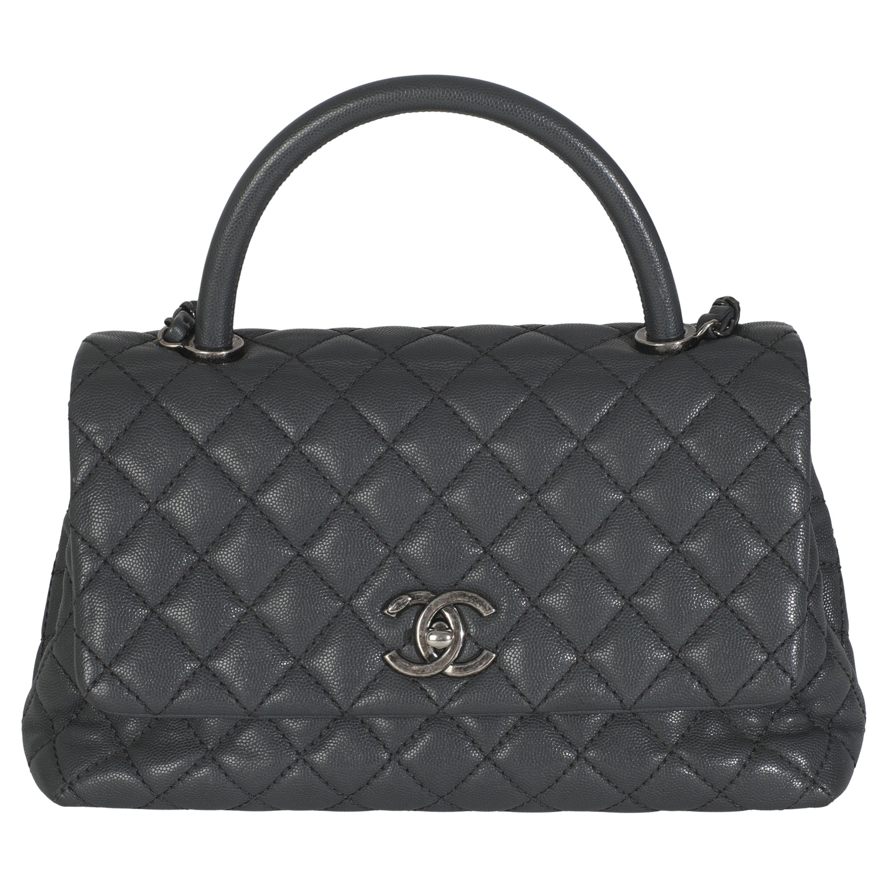 Chanel Grigio Caviale Trapuntato Coco Maniglia Superiore