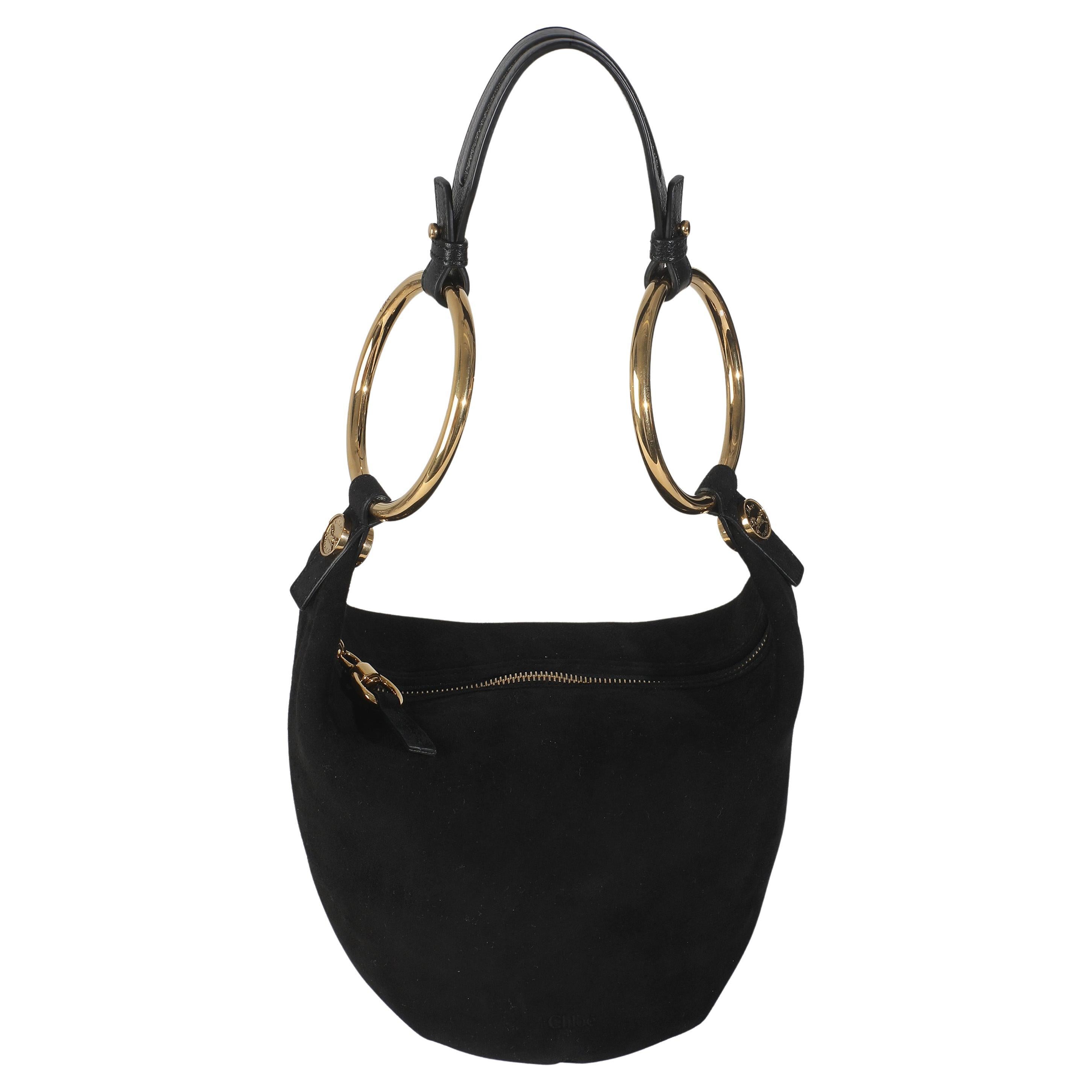 Chloé - Petit sac en daim noir avec bracelet doré