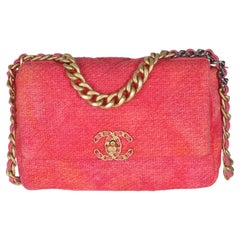 Chanel Bolso Chanel 19 Solapa Acolchado Rosa Coral Tweed Mediano