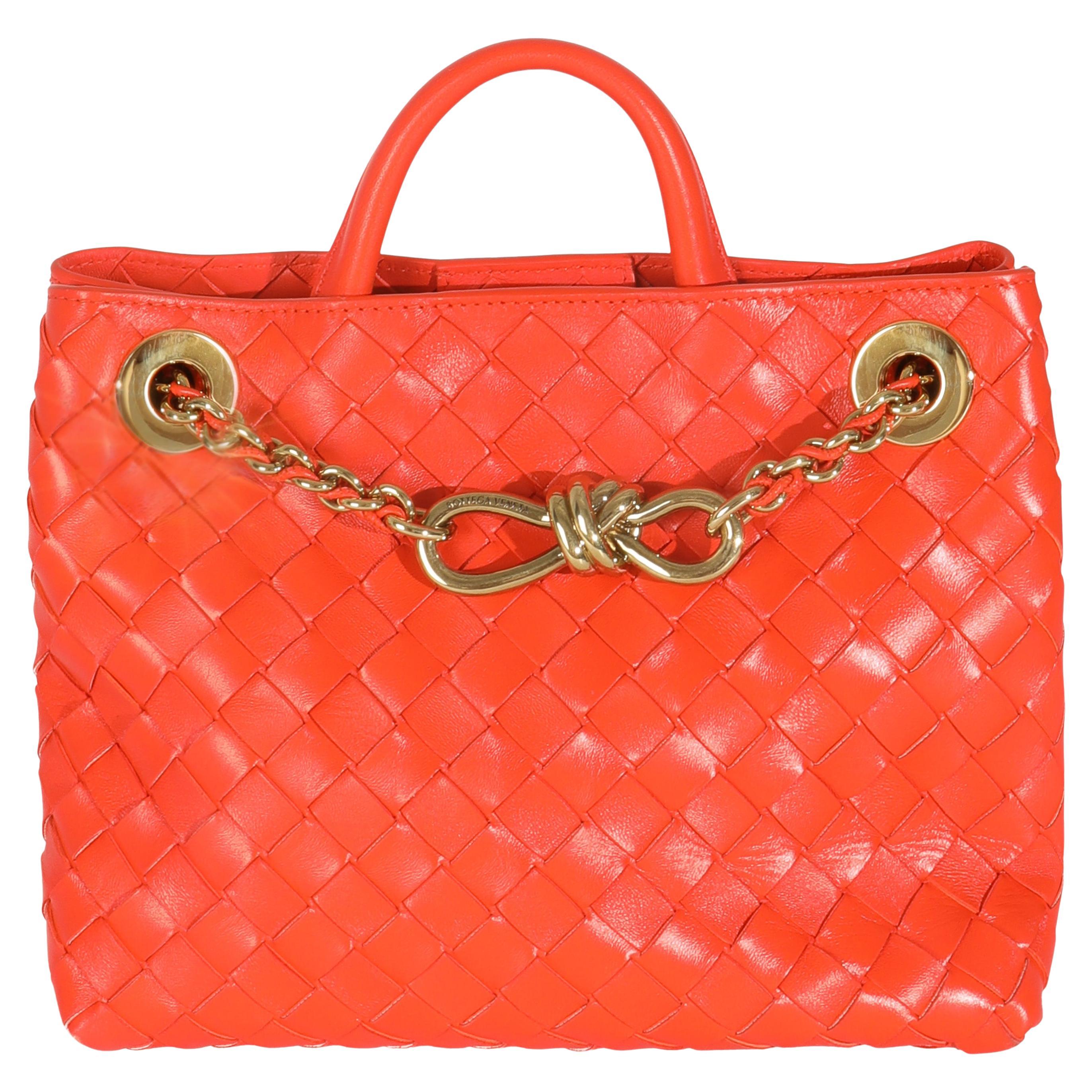 Bottega Veneta Orange Nappa Intrecciato Small Andiamo With Chain