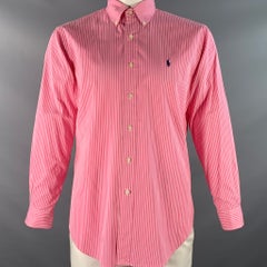 RALPH LAUREN Talla XXL Camisa de manga larga de algodón a rayas rosa blanco
