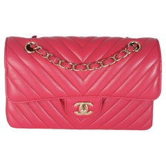 Chanel Dark Pink Chevron Lambskin Small Classic Double Flap Bag