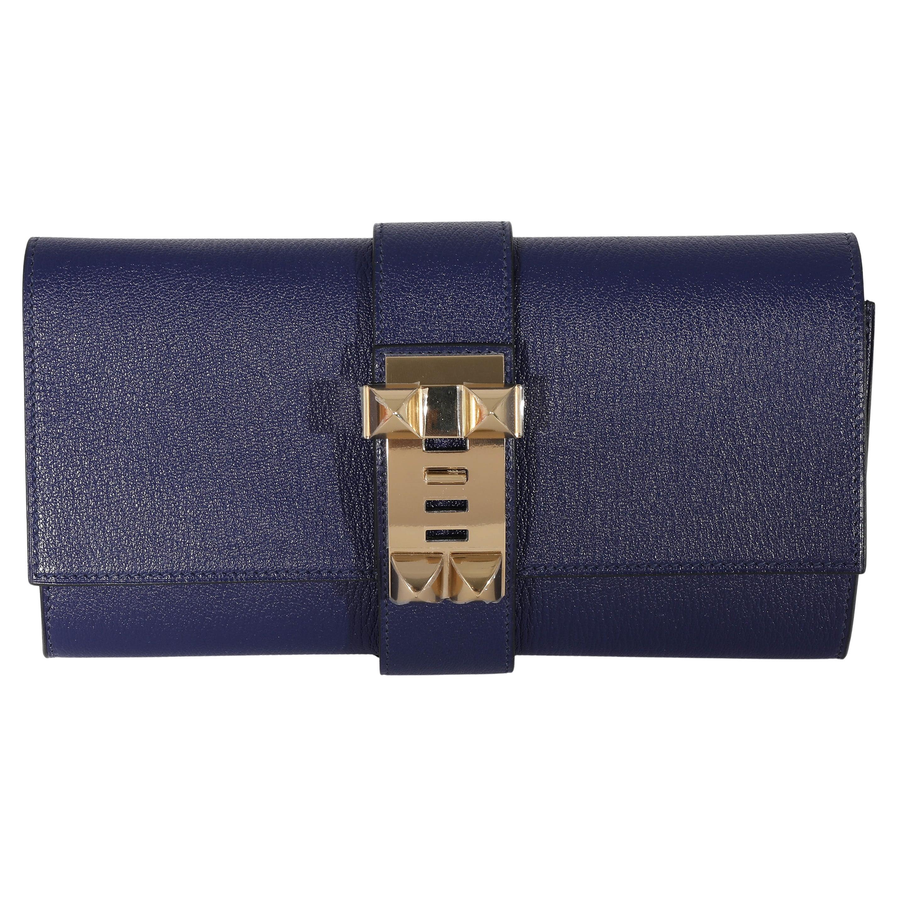 Hermes Bleu Encre Mysore Chevre Medor 23 PBHW For Sale