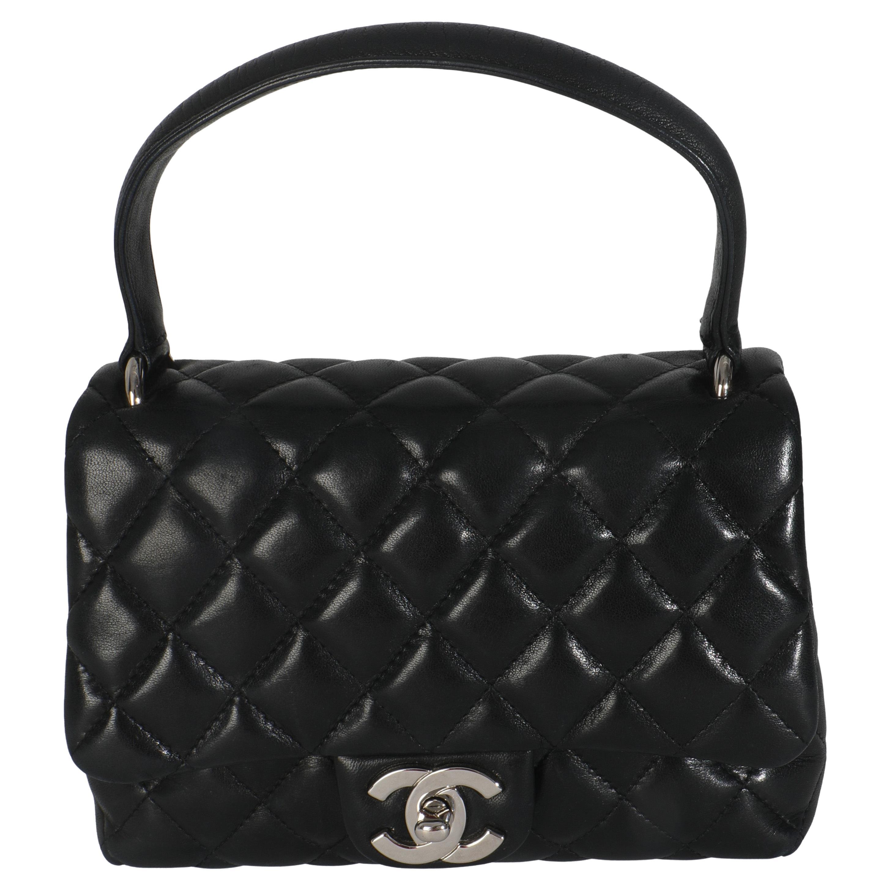 Chanel Vintage Nero Trapuntato in pelle d'agnello Piccola Kelly Flap Bag