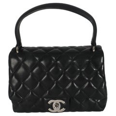 Chanel Vintage Nero Trapuntato in pelle d'agnello Piccola Kelly Flap Bag