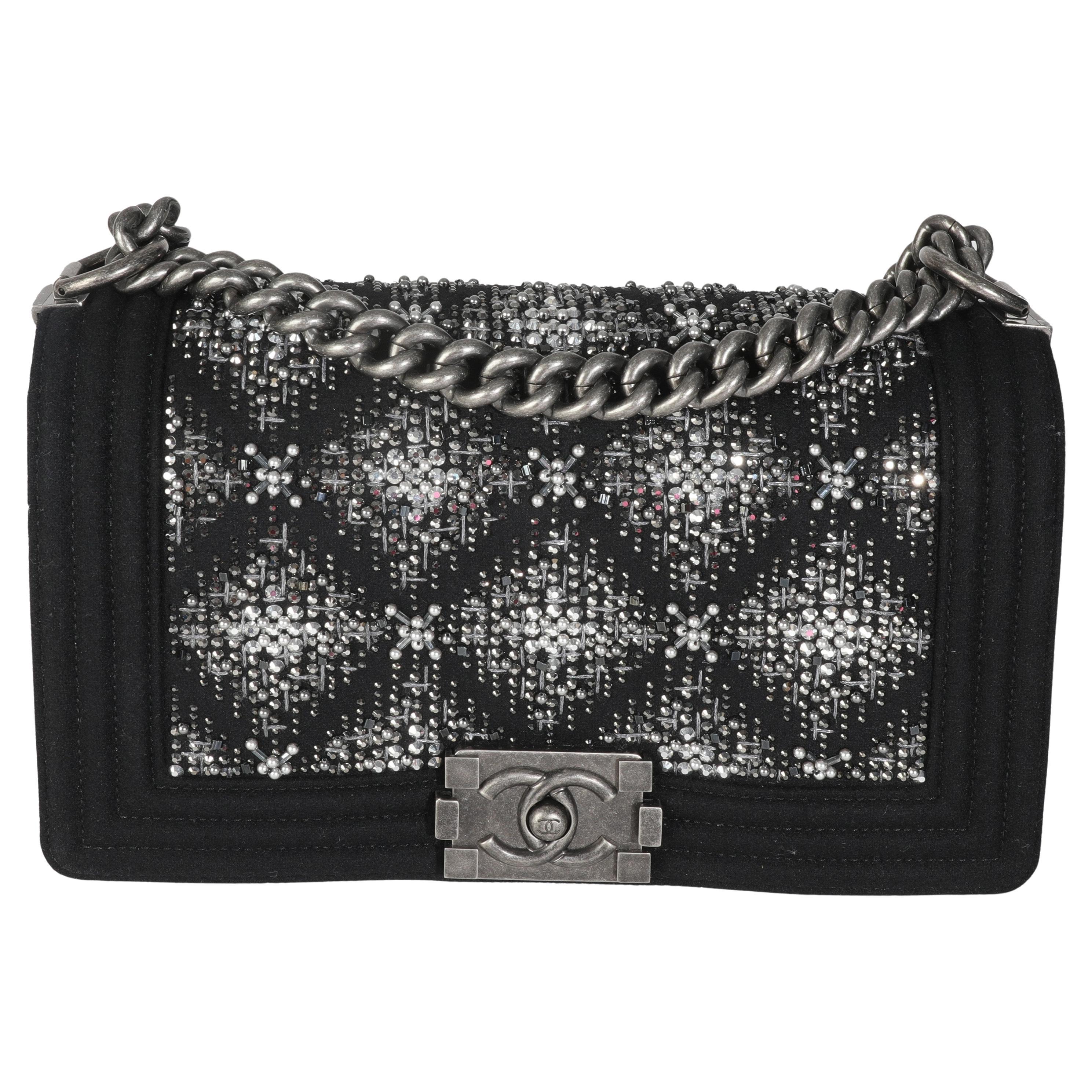 Borsa Chanel Jersey Nero Strass Vecchio Medio