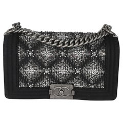 Borsa Chanel Jersey Nero Strass Vecchio Medio
