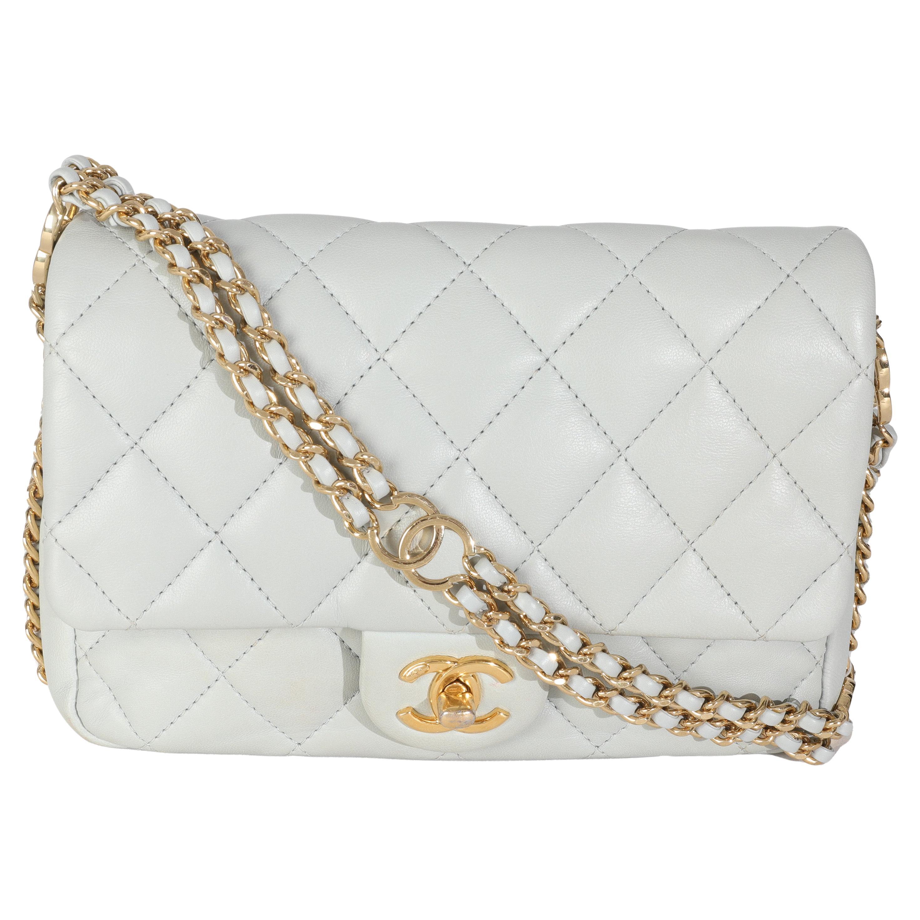 Chanel Hellblau Gestepptes Lammfell CC You Mini Flap Bag