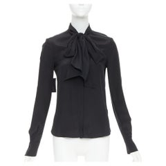 ANOTHER TOMORROW 100% silk black pussybow dress shirt blouse top IT36 XXS