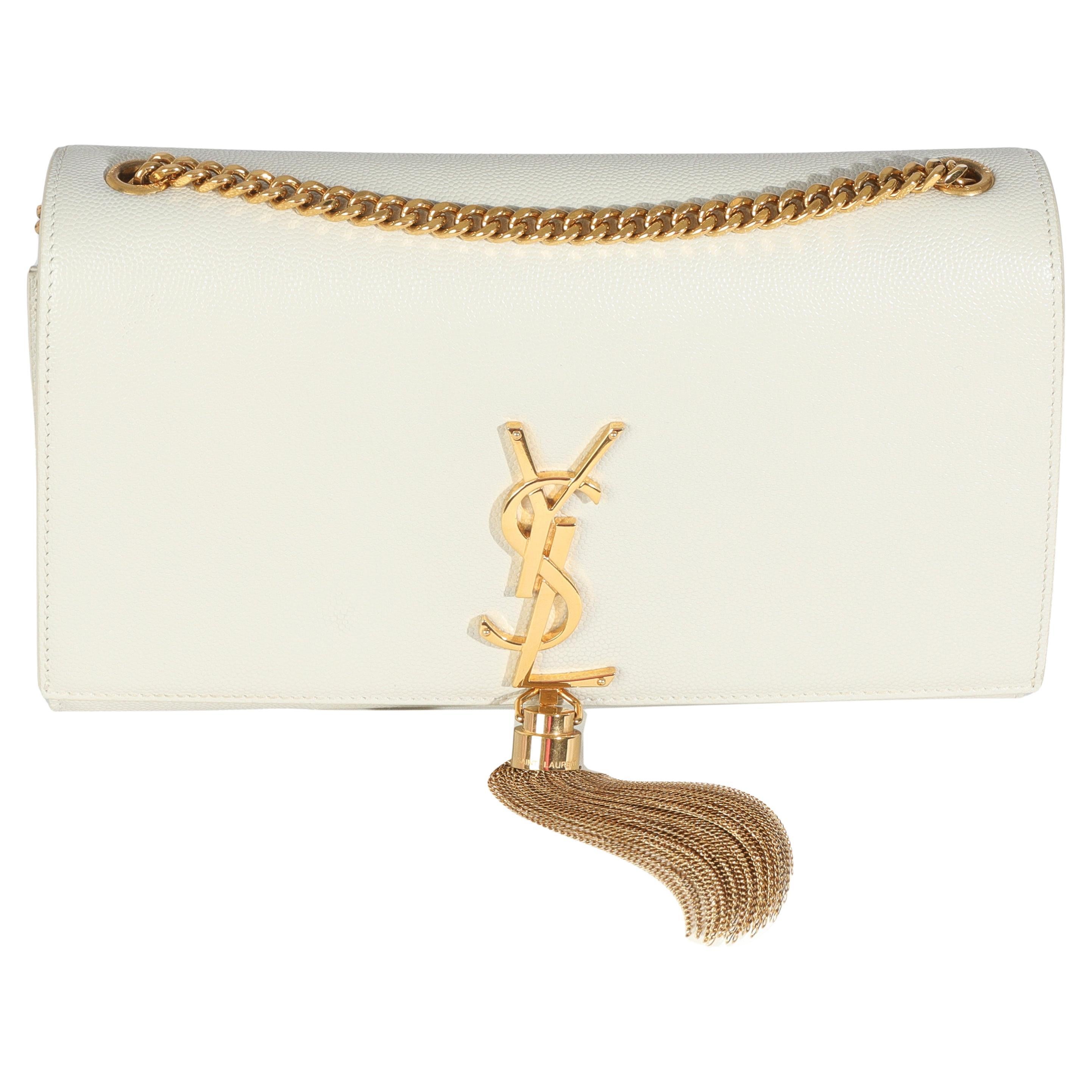 Saint Laurent Crema Soft Grain De Poudre Medium Kate Tassel Satchel