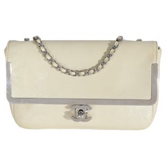 Chanel Cream Distressed Patent Calfskin Small Frame Single Flap Bag