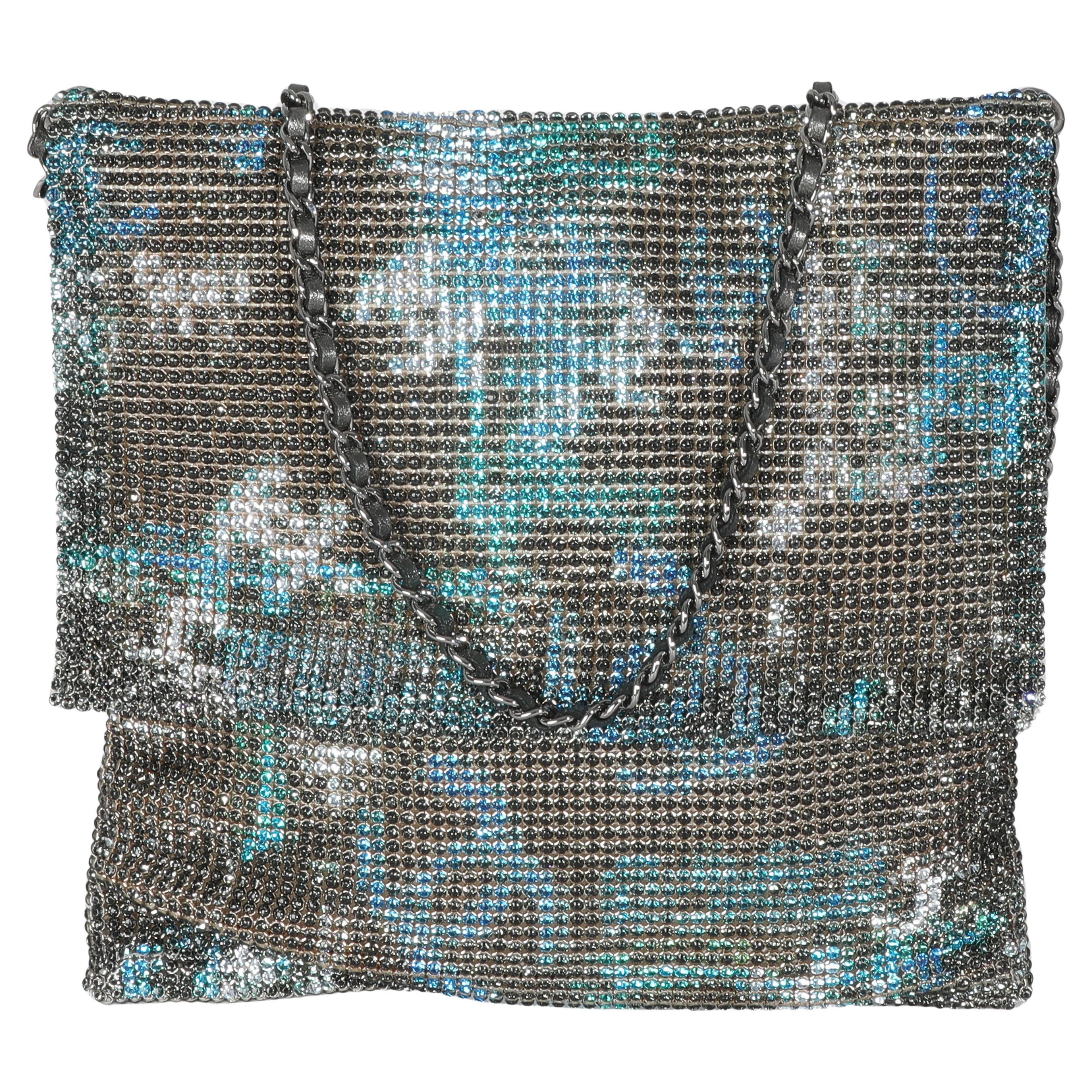 Chanel Silber Blau Graffiti CC Kettenhemd Klappe Tasche