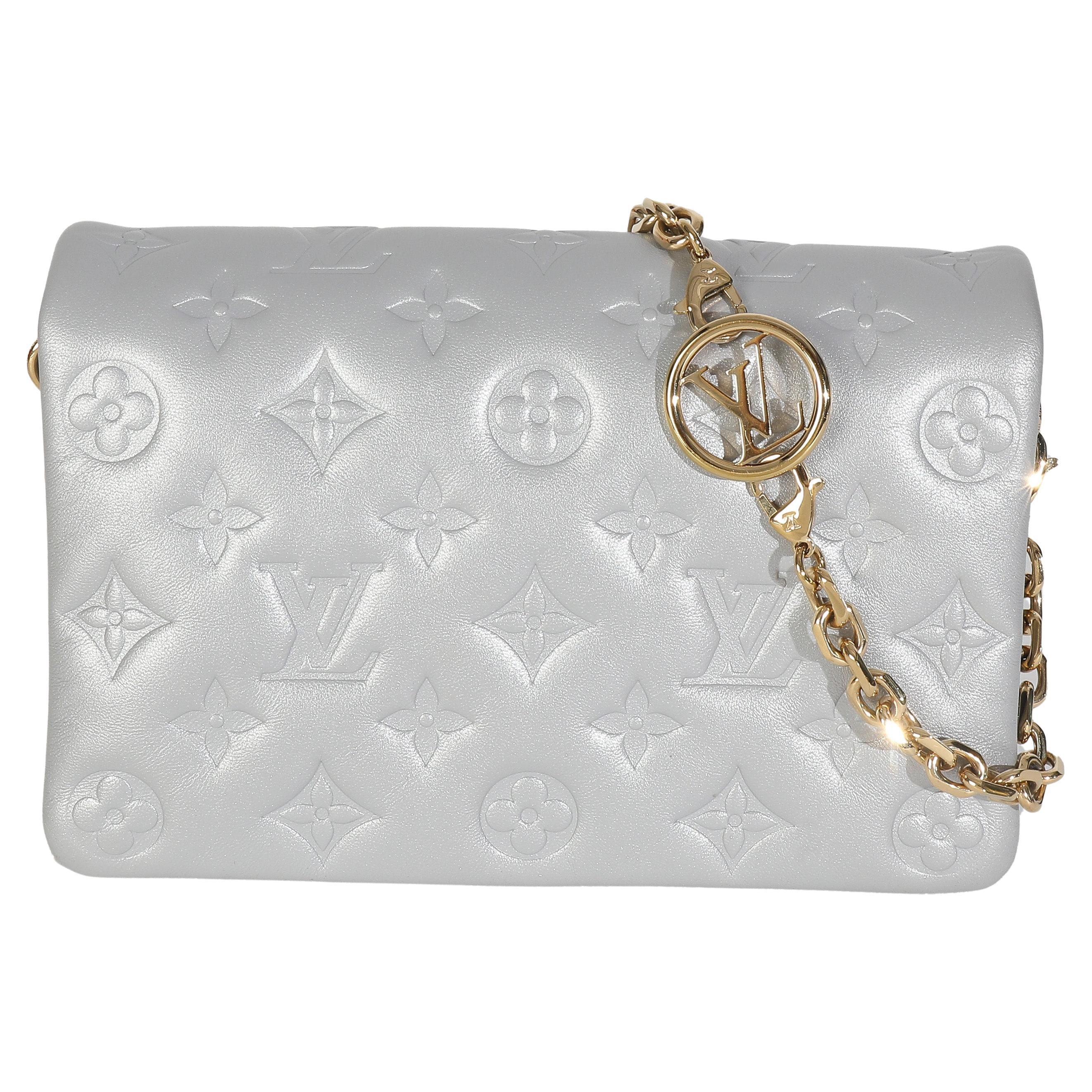Louis Vuitton Silver Metallic Lambskin Embossed Monogram Pochette Coussin