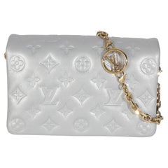 Louis Vuitton Silver Metallic Lambskin Embossed Monogram Pochette Coussin