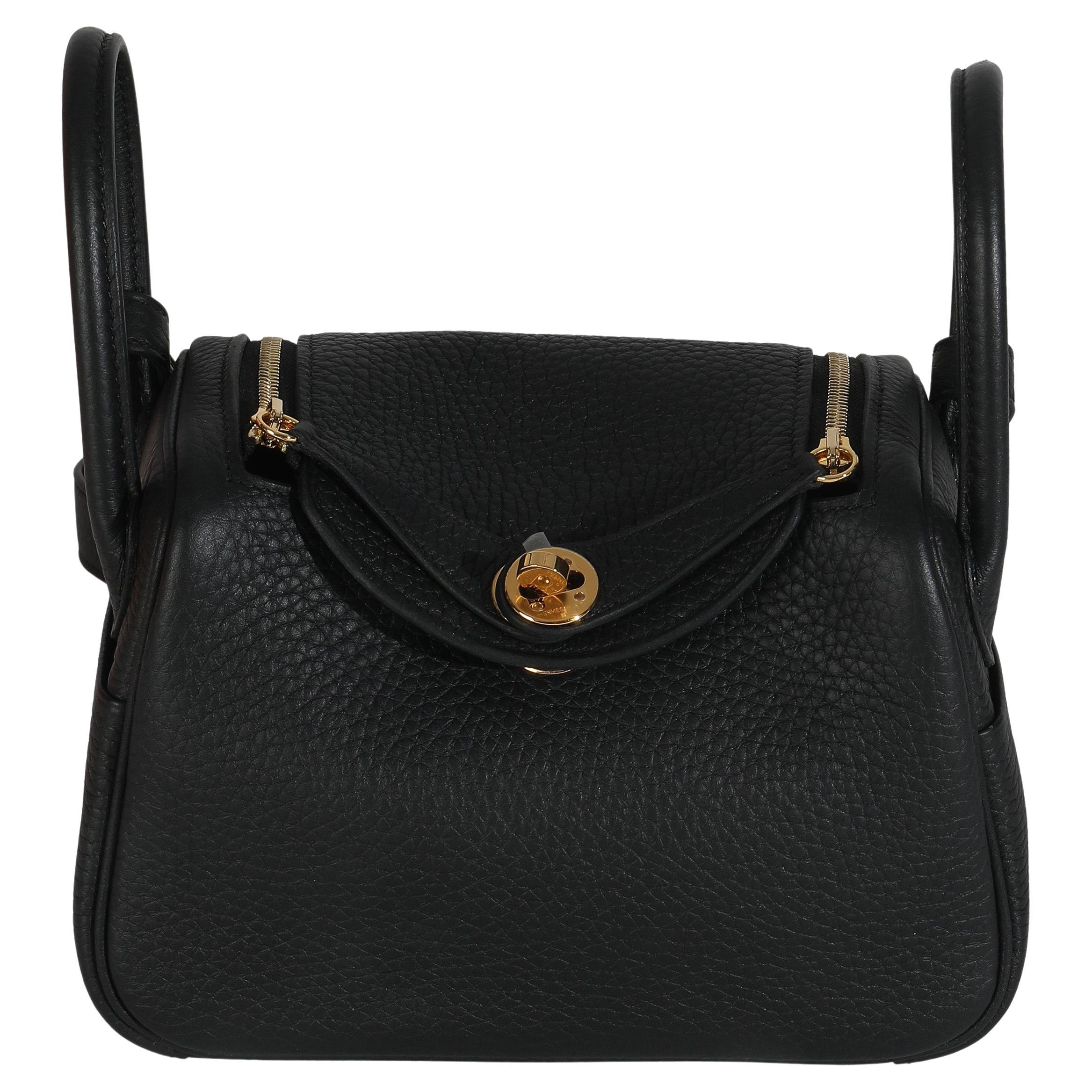 Hermès Black Clemence Mini Lindy 20 GHW For Sale