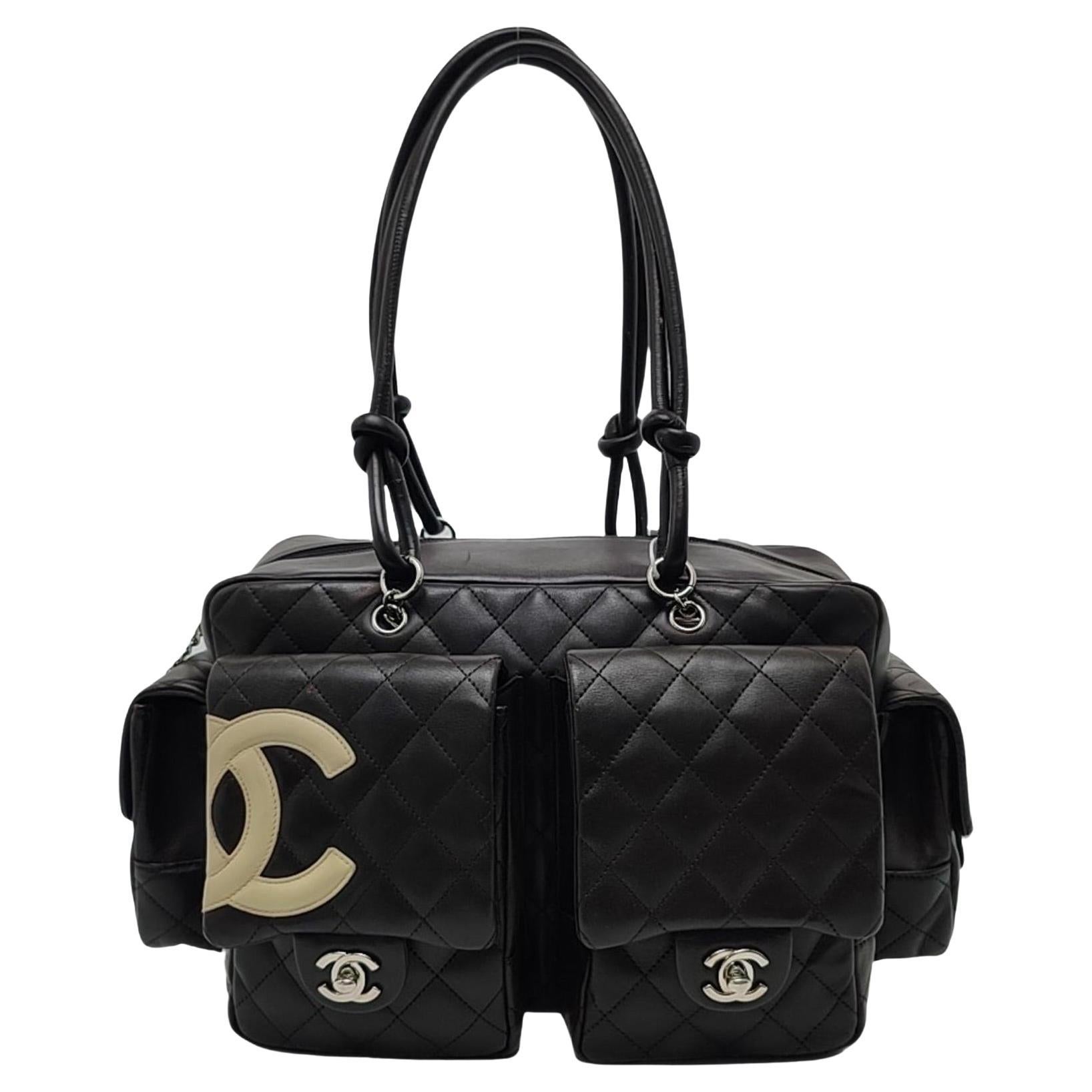 Chanel Cambon Bolso Grande Marrón Oscuro Piel de Becerro Doble Correa