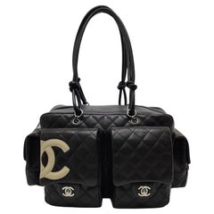 Chanel Cambon Large Dark Brown Calfskin Leather Double Strap Handbag