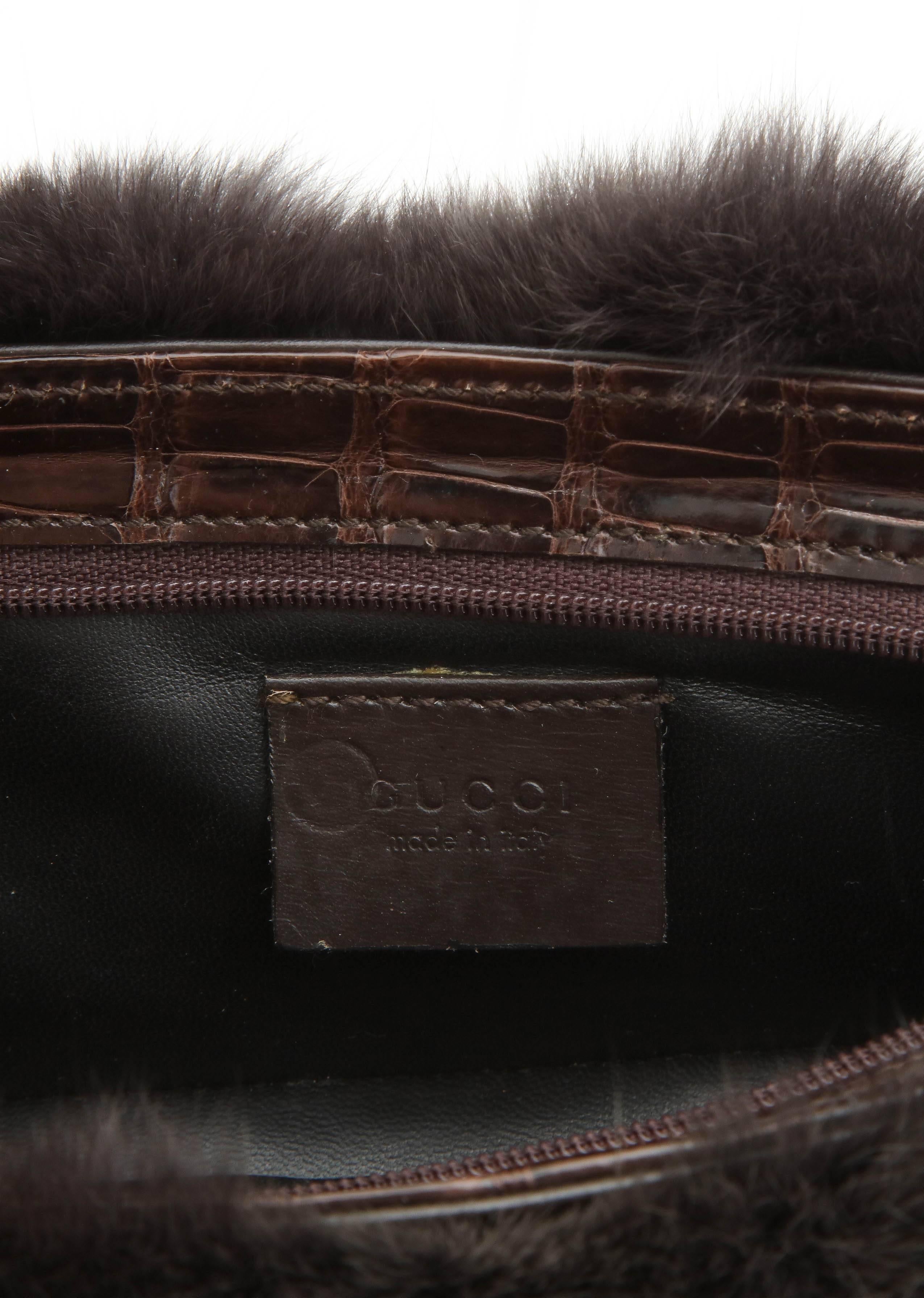 Gucci Fur and Crocodile Clutch Bag For Sale 3