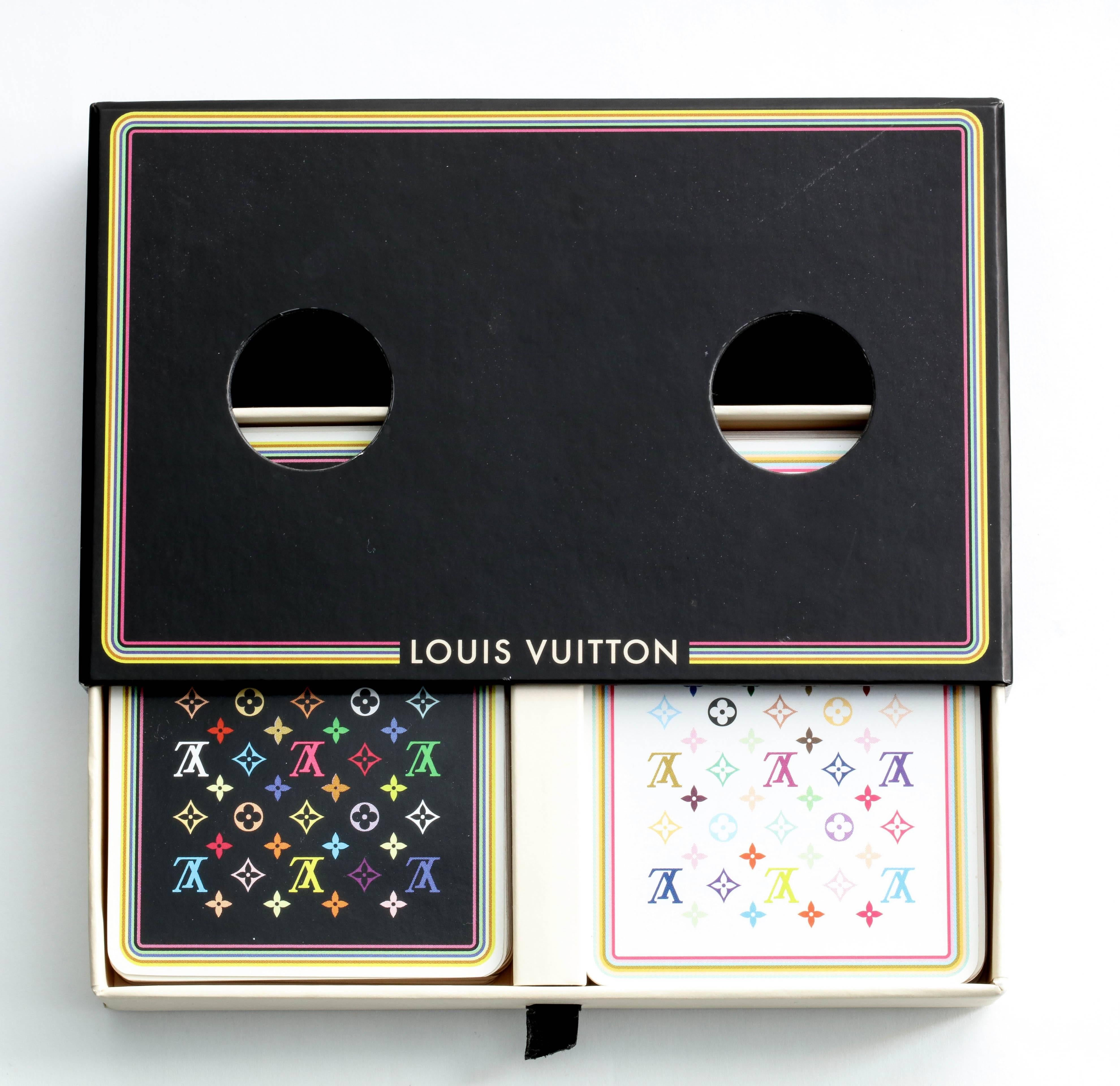 Extremely rare Louis Vuitton multicolor logo playing cards. There are 2 sets in a box. Designed by Takashi Murakami.

