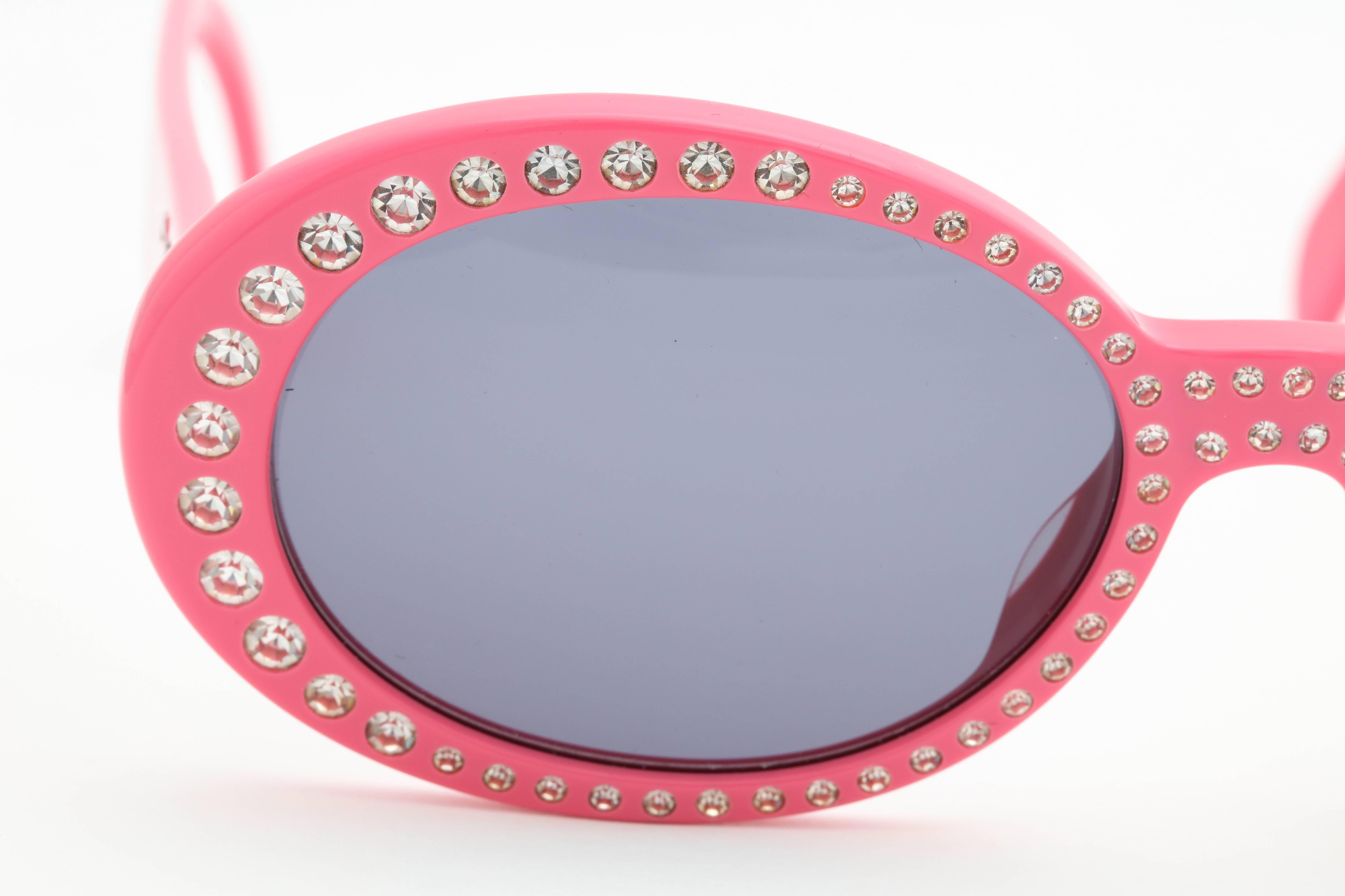 Brown Pink Vintage Chanel Rhinestone Sunglasses