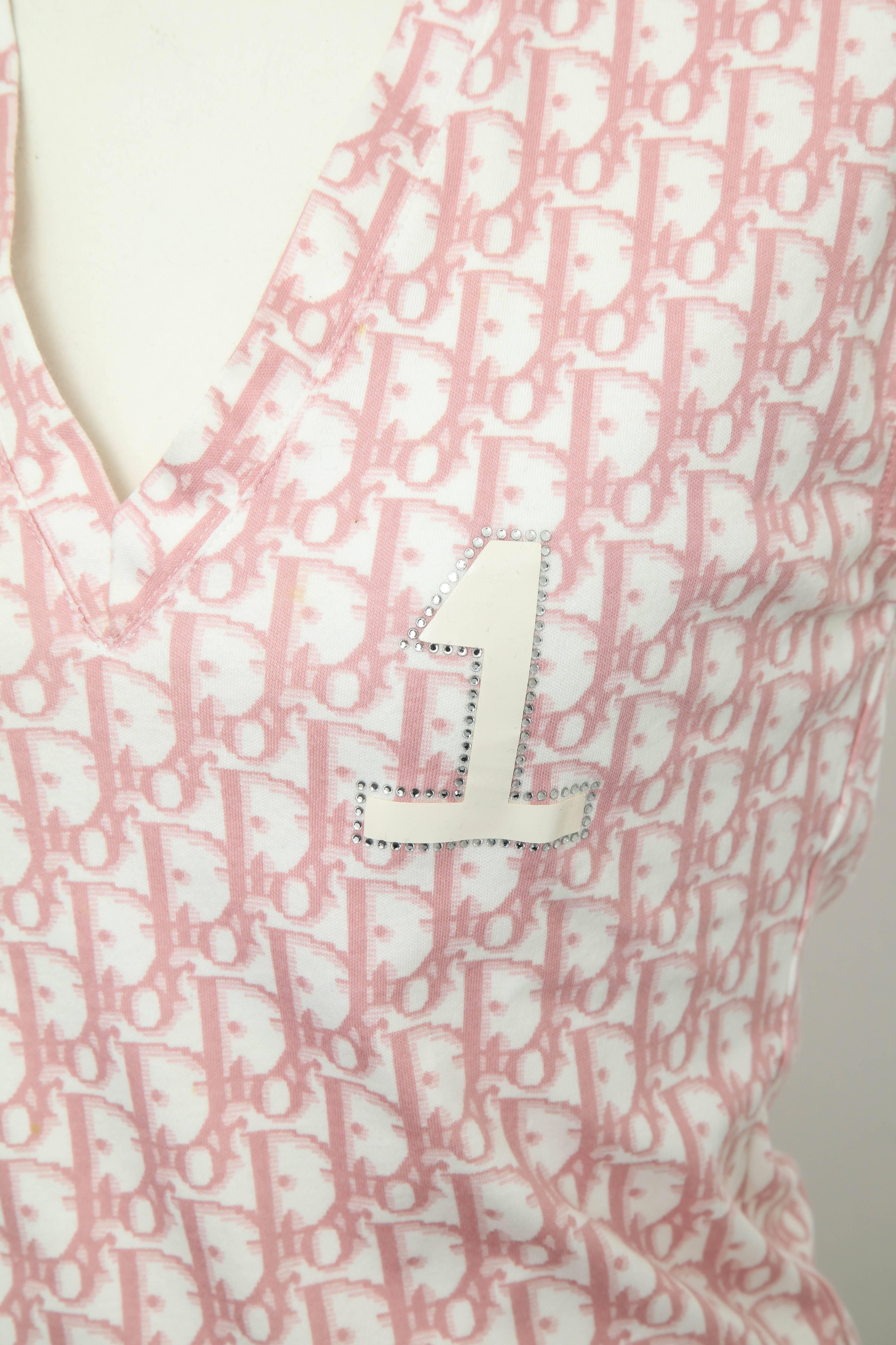 Beige John Galliano pour Christian Dior - T-shirt à logo en forme de trompette rose