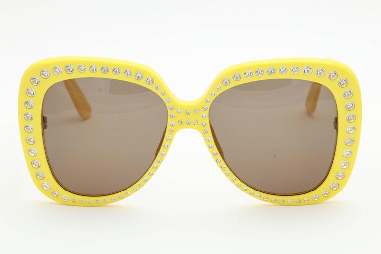 Yellow Vintage Chanel Rhinestone Sunglasses at 1stDibs