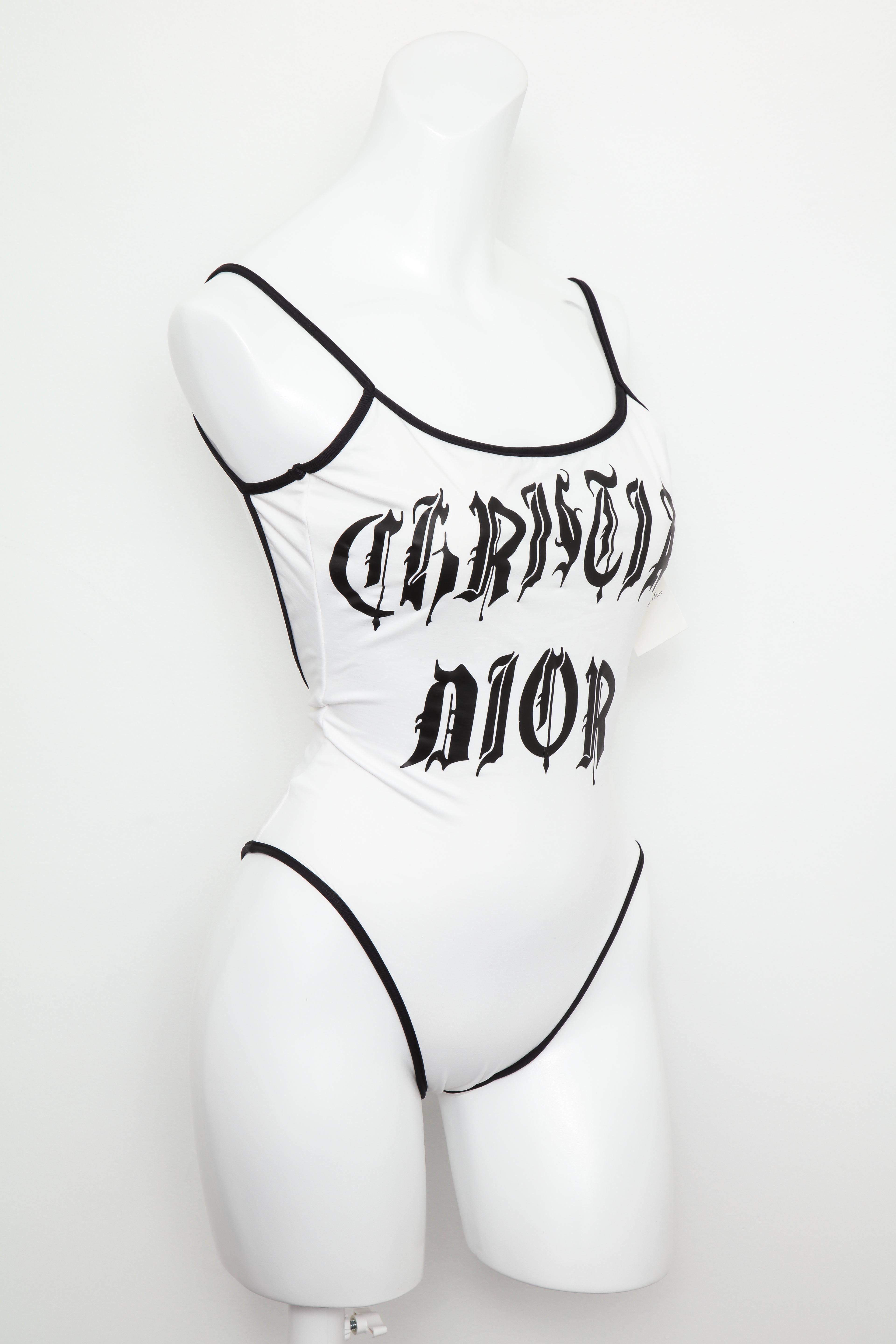 Extremely rare Chrstian Dior swimsuit in black and white. From John Galliano era. Size FR 38. 