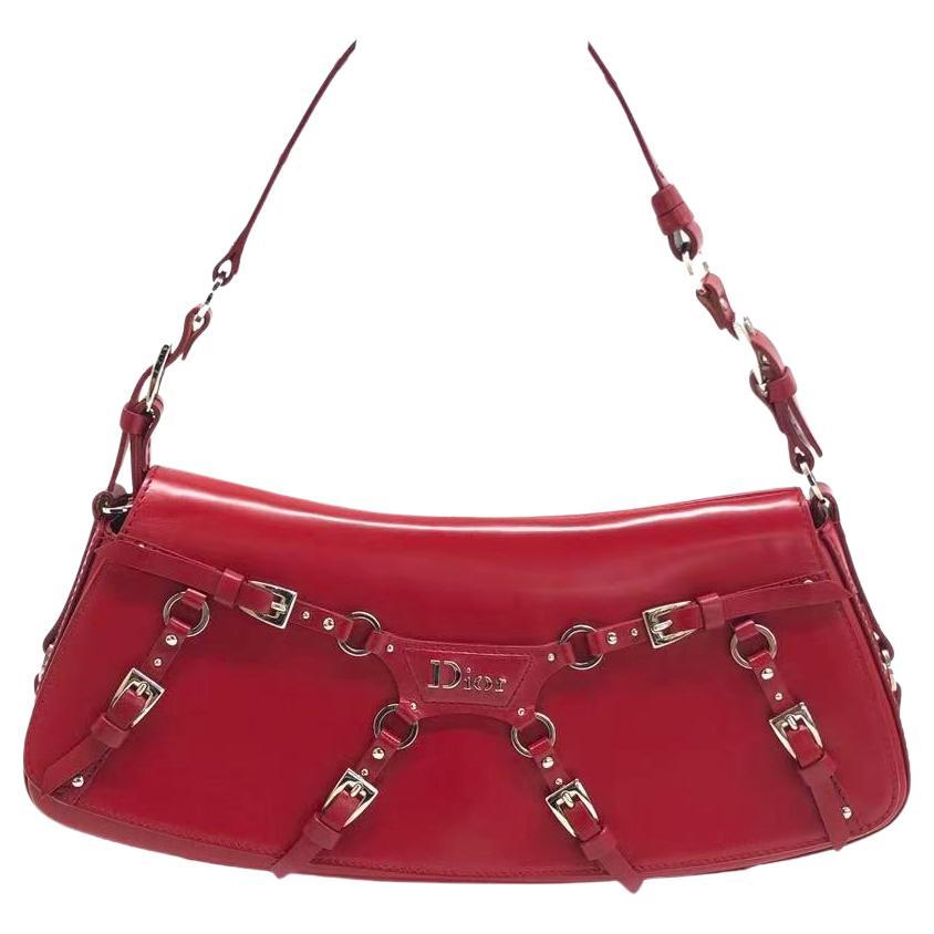 Christian Dior Borsa Bondage in pelle vintage di vitello rossa di John Galliano for Christian Dior