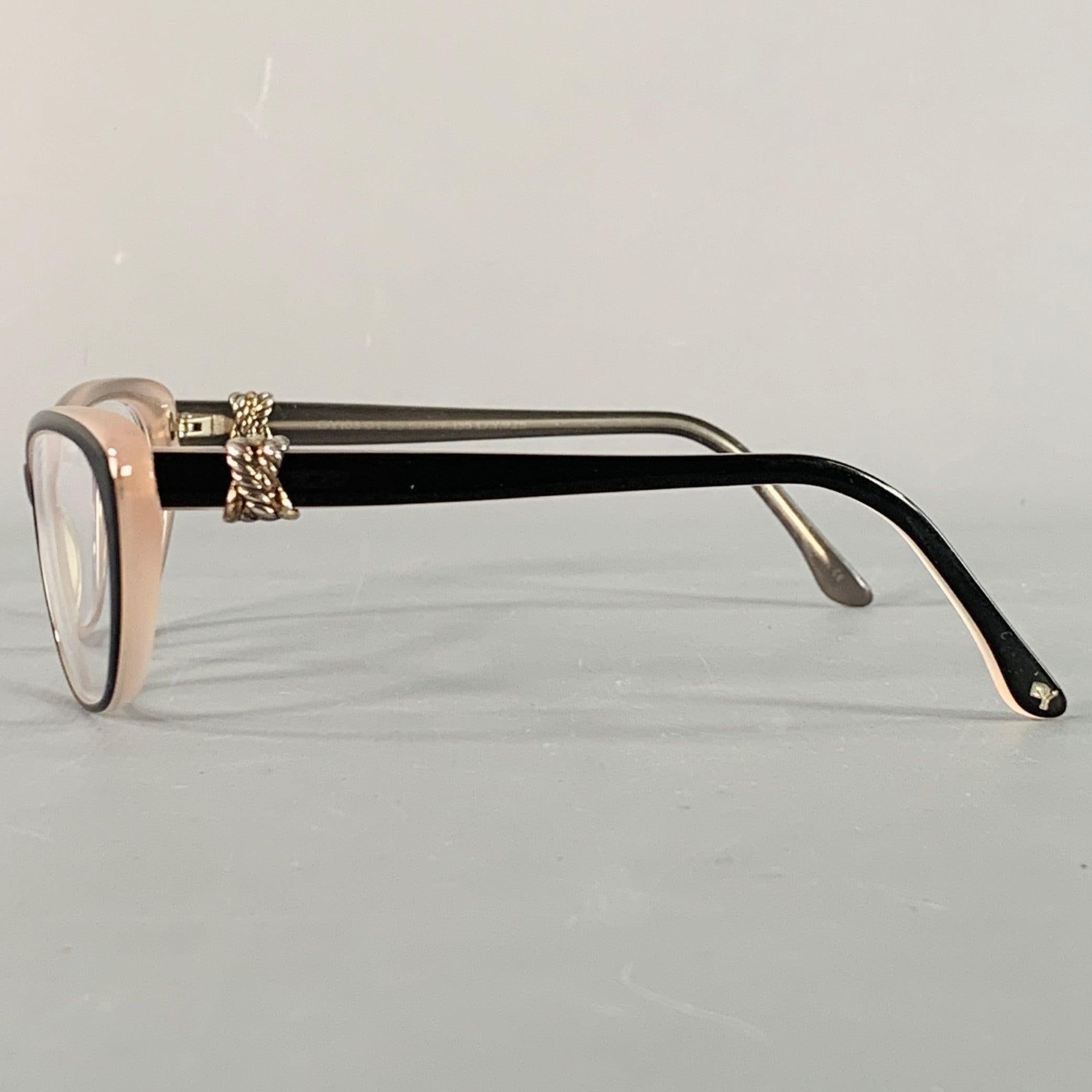 DAVID YURMAN Black Beige Embellished Acetate Narrow Cat Eye Frames Eyewear In Excellent Condition For Sale In San Francisco, CA