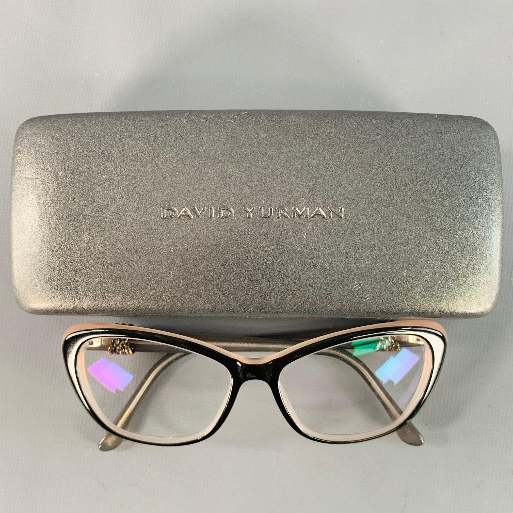 DAVID YURMAN Black Beige Embellished Acetate Narrow Cat Eye Frames Eyewear For Sale 2