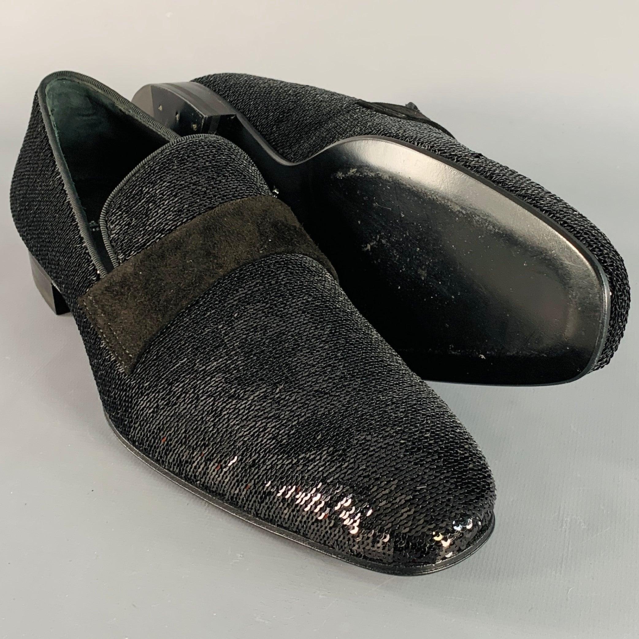 Uomo Paul Stuart taglia 8,5 mocassini in velluto nero con paillettes in vendita