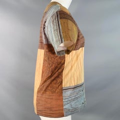 TODD OLDHAM Vintage años 80 Talla M Marrón Azul Mezcla de poliéster Patchwork Grano de madera Camiseta