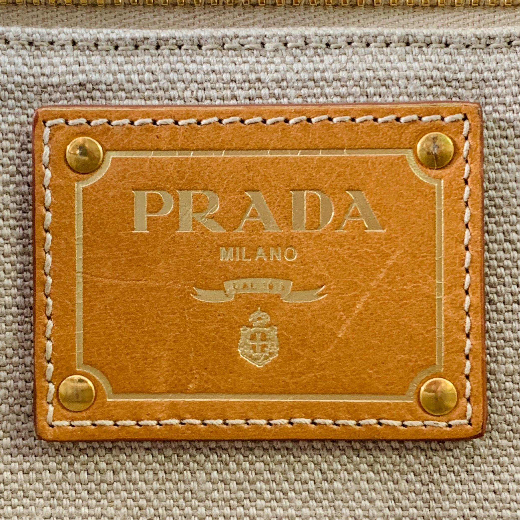 PRADA Canapa Brown Black White Stripe Canvas Open Top Tote Handbag For Sale 4