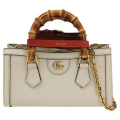 Gucci Diana Small East West Cream White Leather Bag Bamboo Handle with Strap