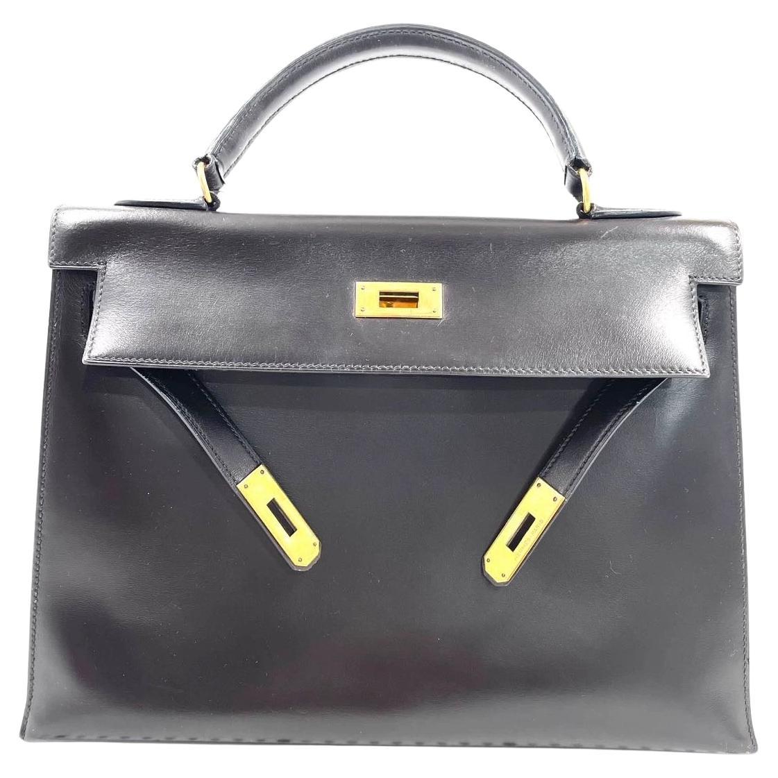 Hermes Kelly 32 Sellier Dark Chocolate Brown Box Leather Gold Hardware 1988