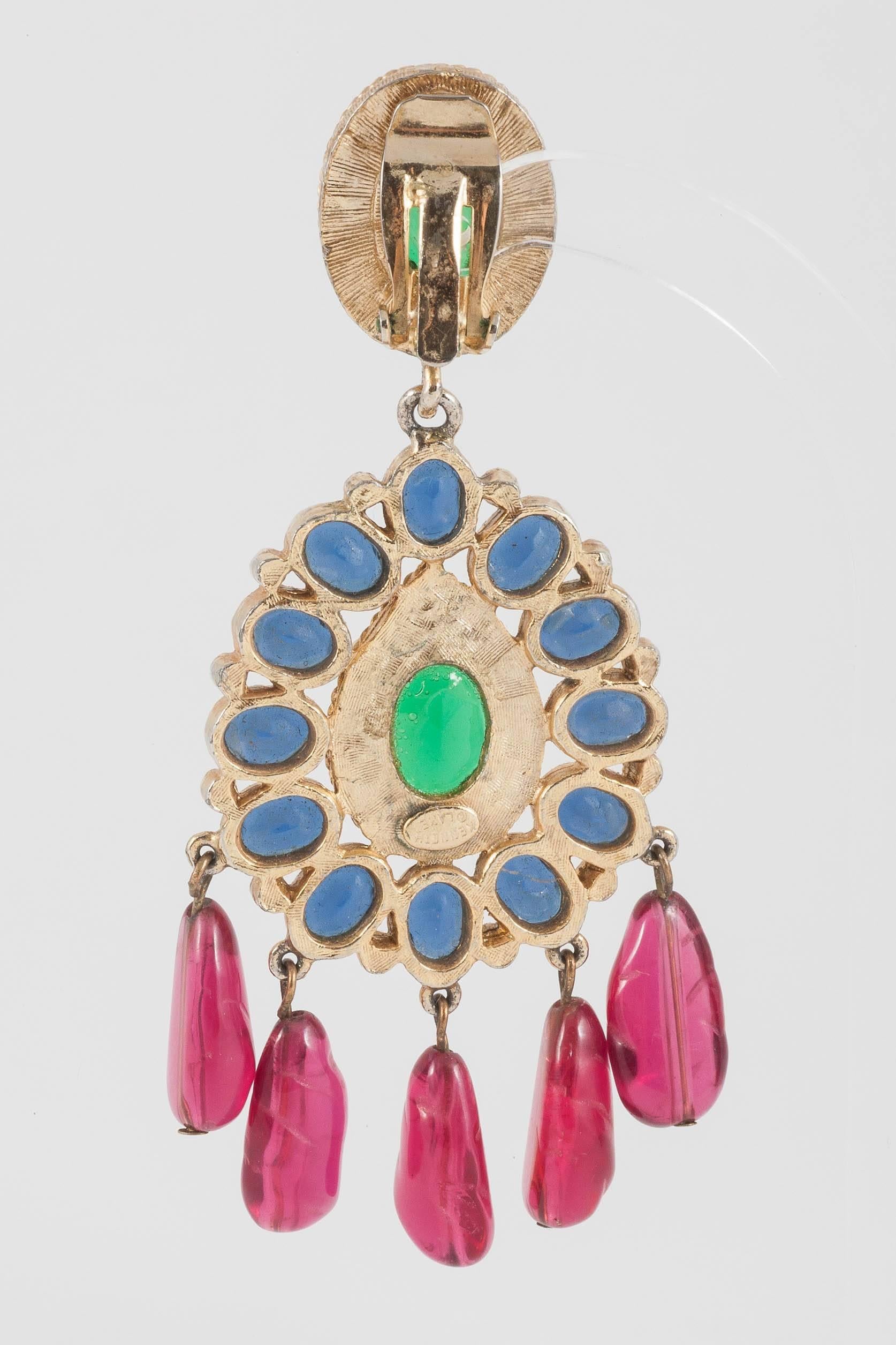 Women's Spectacular colourful 'moghul style' earrings, Kenneth Jay Lane, 1970s 