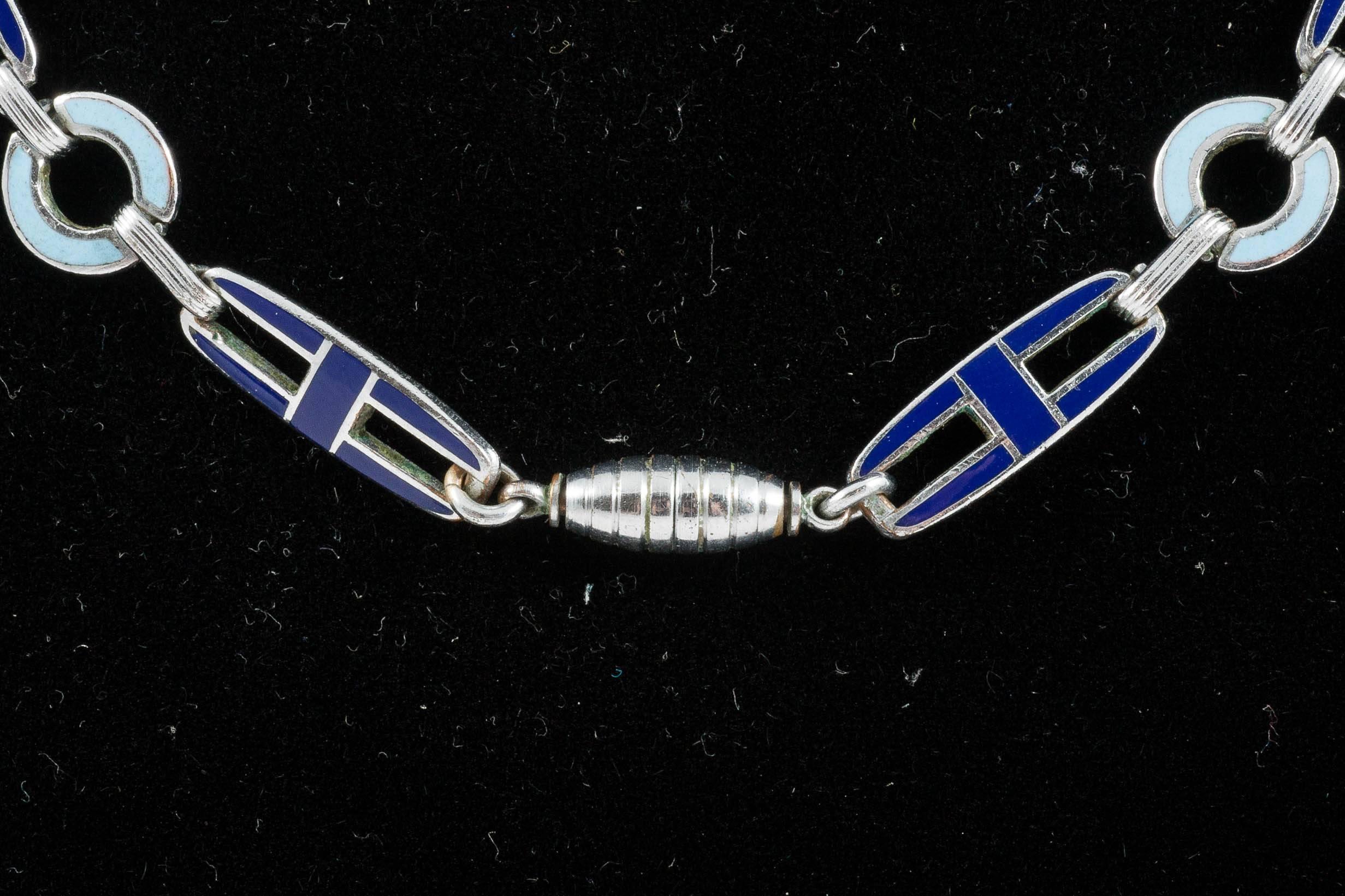 Women's Art Deco enamel and chrome pendant necklace, 1930s 