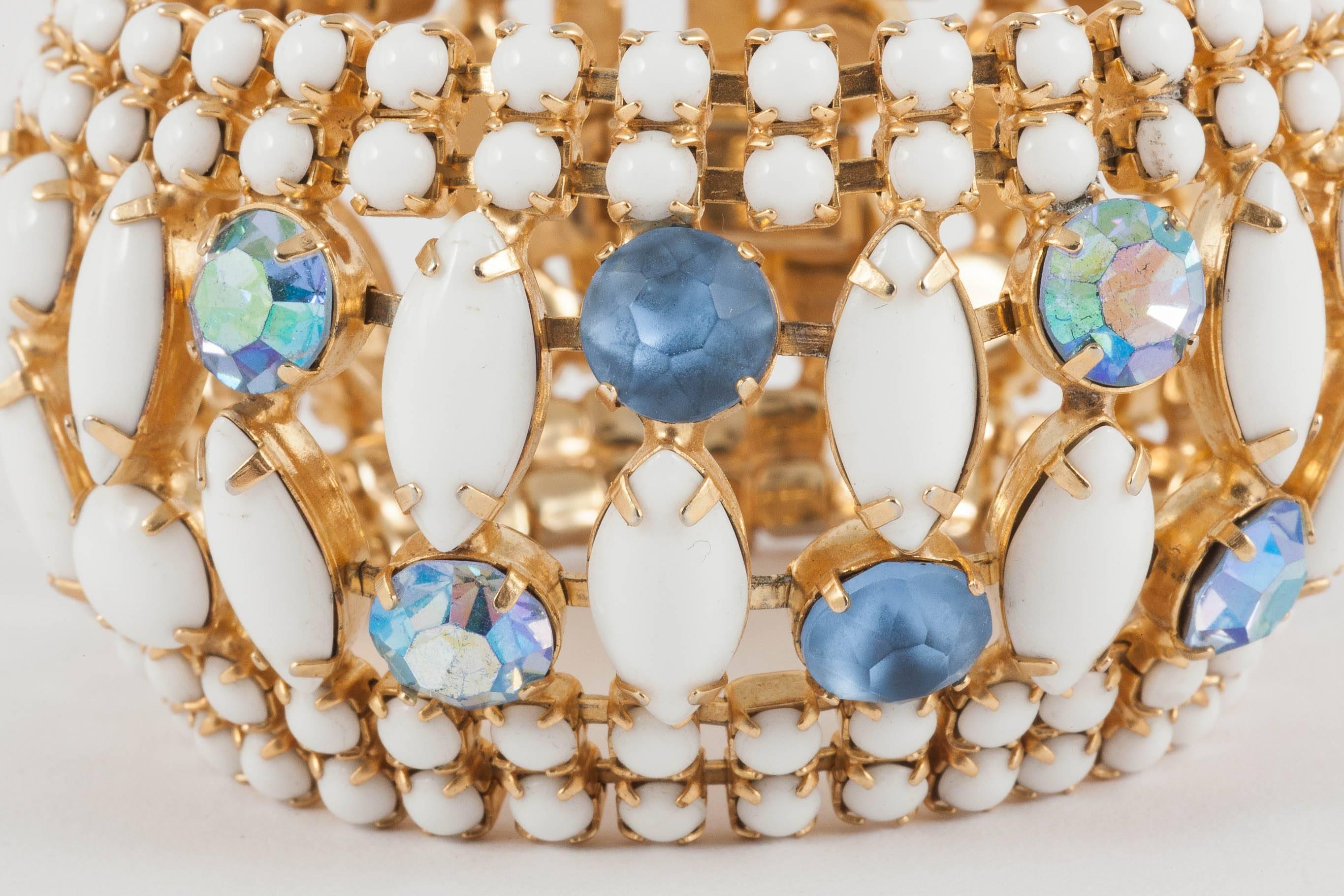 This is a beautifully constructed bracelet. It looks unworn and is a clever shape, looking only slightly domed when laid flat, on the wrist it is convex creating a cuff shape. A great piece for summer.
William Hobe started making theatrical
