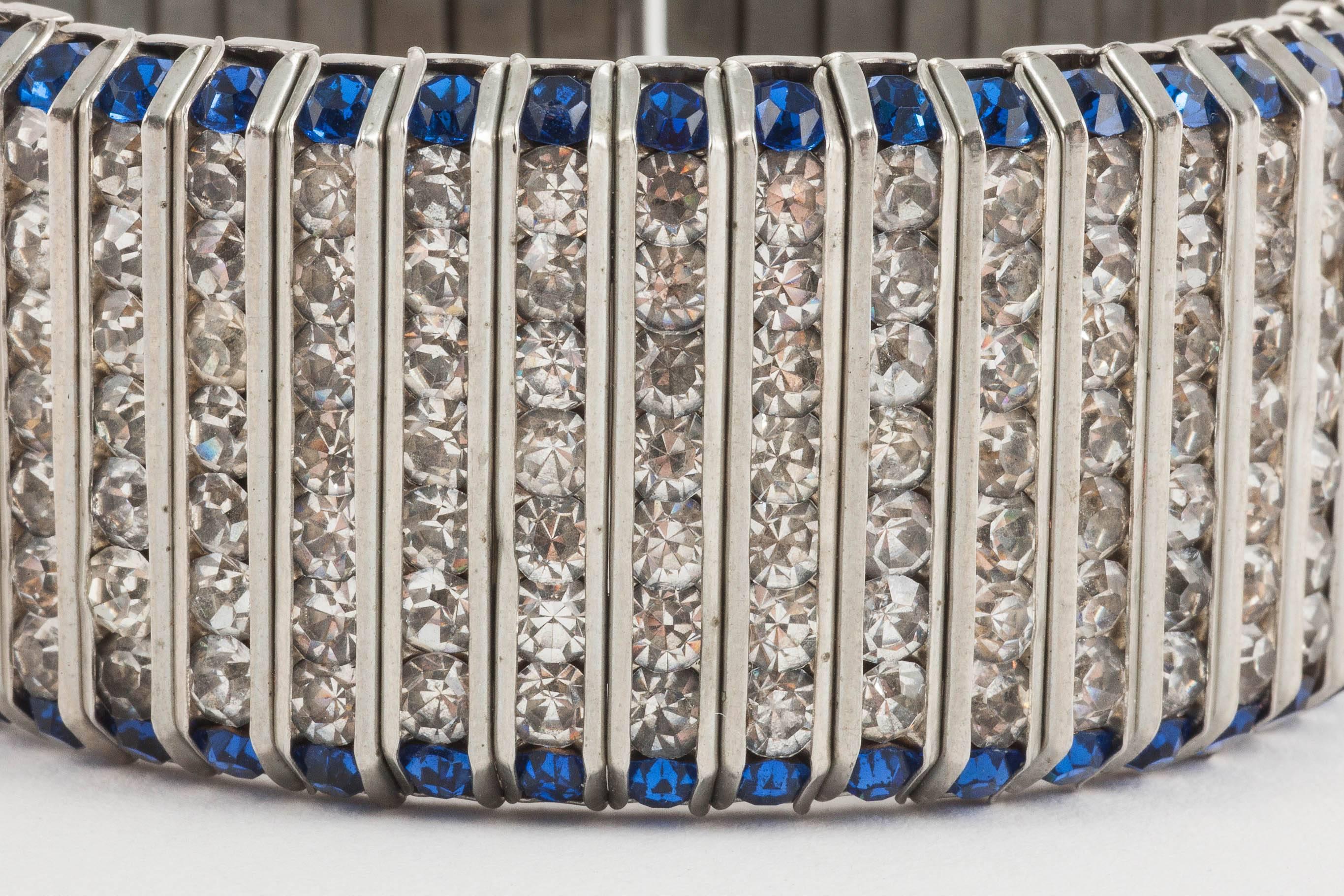 Art Deco royal blue and clear paste bracelet, D.R.G.M, 1930s In Excellent Condition In Greyabbey, County Down