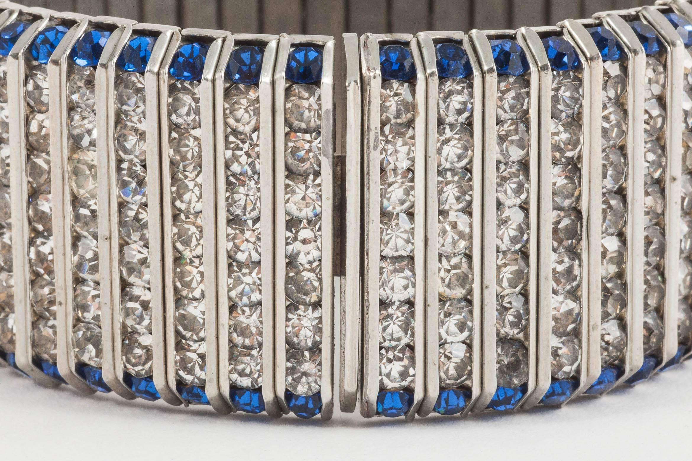 Women's Art Deco royal blue and clear paste bracelet, D.R.G.M, 1930s