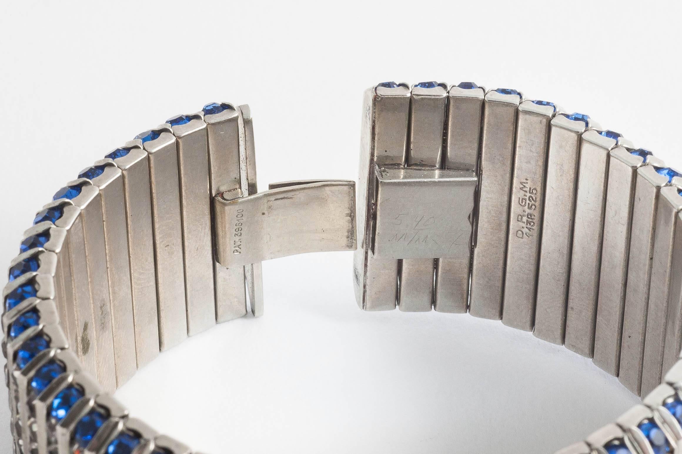 Art Deco royal blue and clear paste bracelet, D.R.G.M, 1930s 1