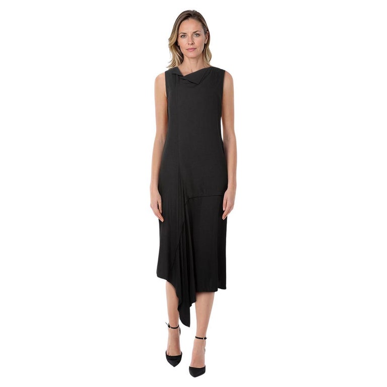 Yohji Yamamoto Y's Black Raw Hem Asymmetric Midi Dress Size Xs