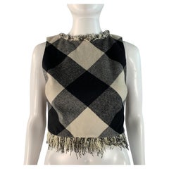 ZAC ZAC POSEN Size 0 Black White Wool / Polyester Checkered Fringed Dress Top