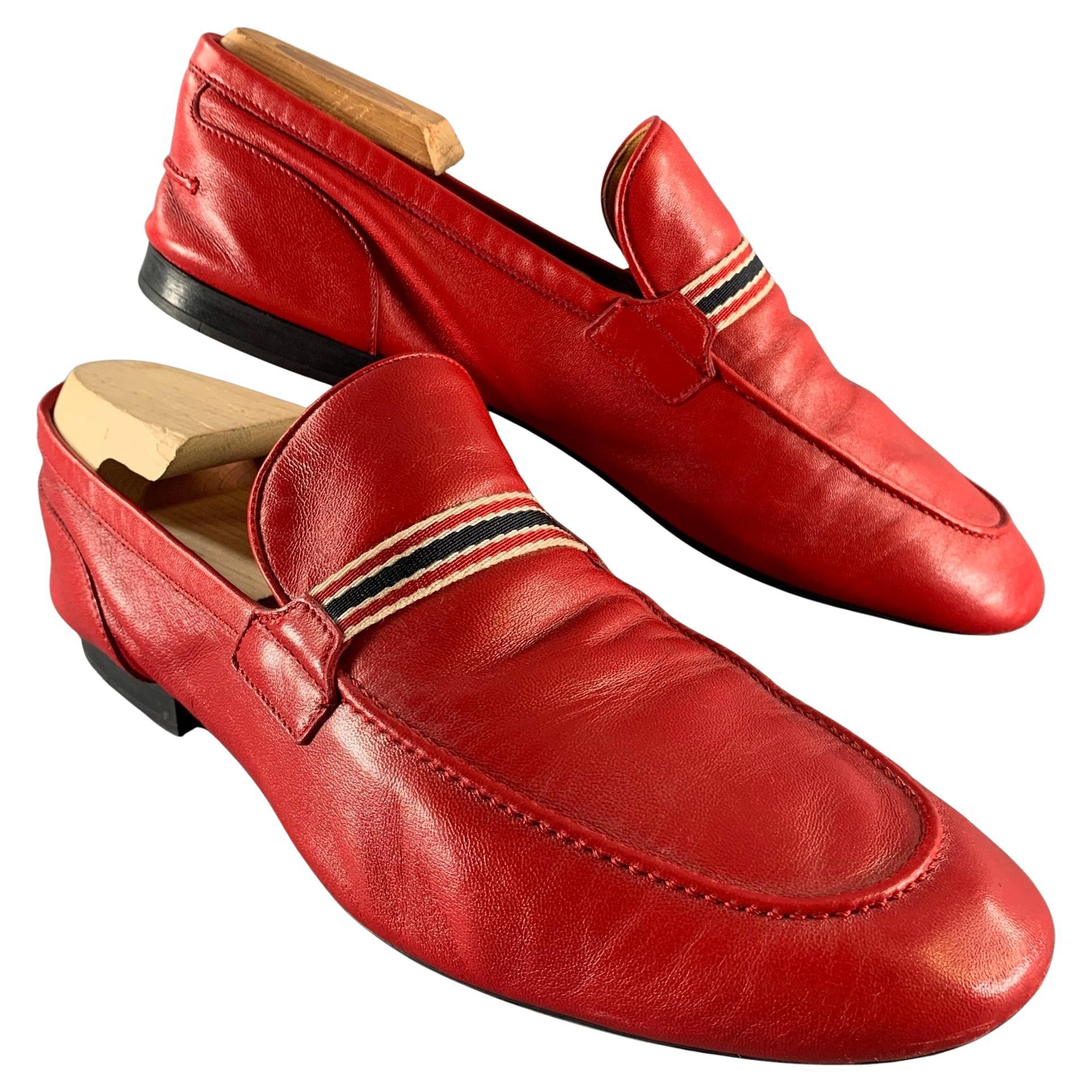 GUCCI Size 9.5 Red Solid Leather Slip On Loafers