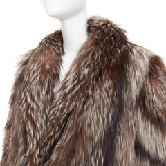 Natural Silver Fox brown oversized boxy shawl collar fur coat Sz. 12 XL
