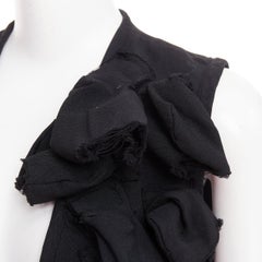 COMME DES GARCONS 2017 black raw edge ruffle double cloth serge long vest XS