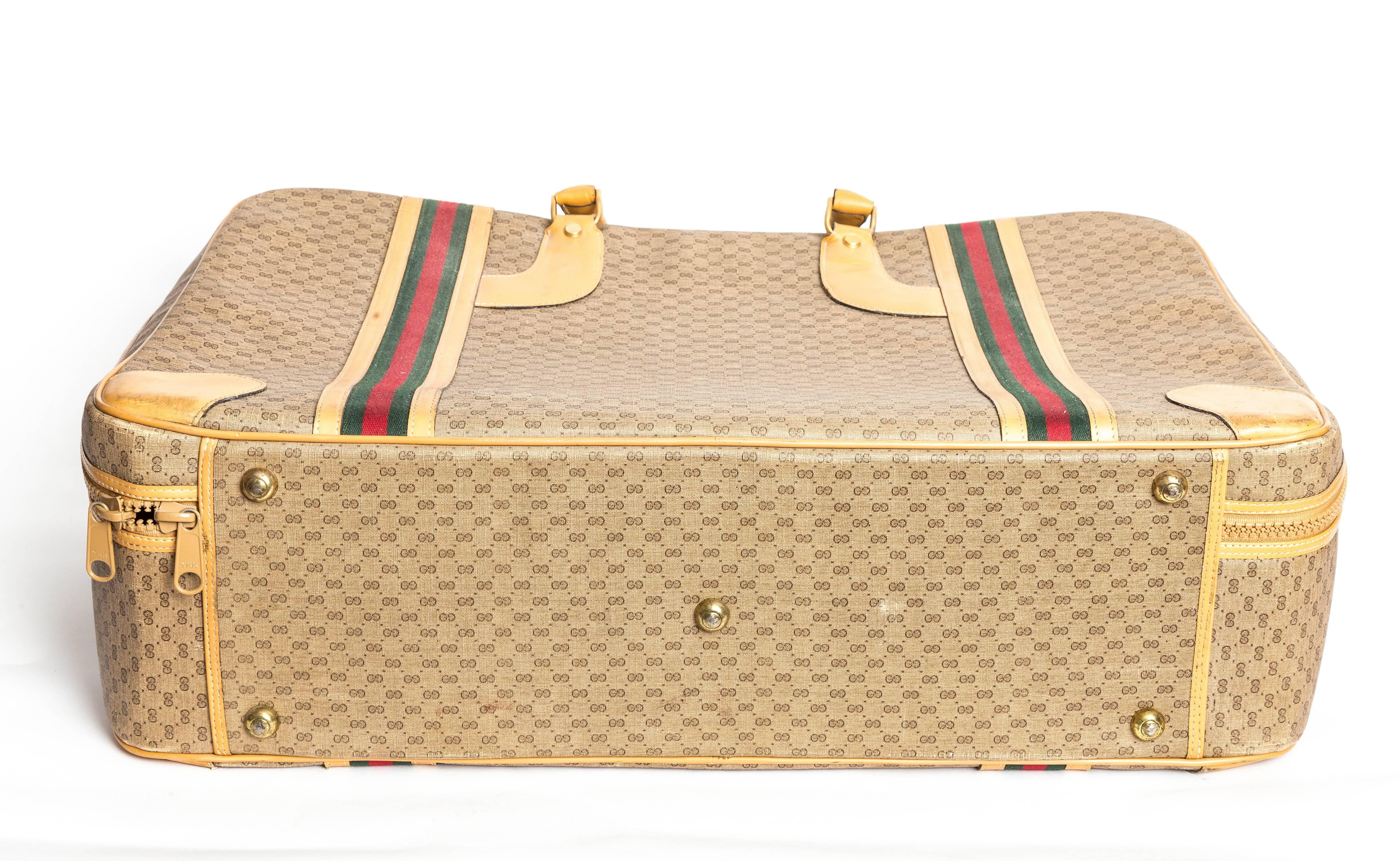 Beige Gucci Soft Tan Monogram Suitcase With Heritage Stripe For Sale